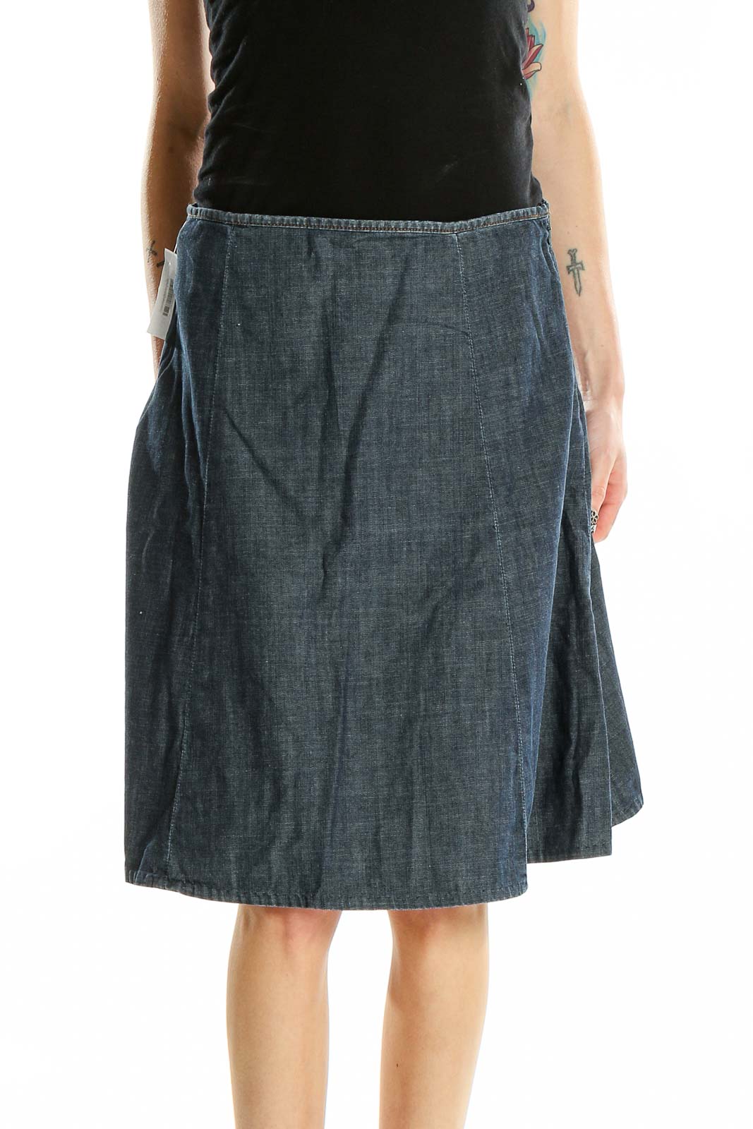 Blue Chambray A-Line Skirt Front