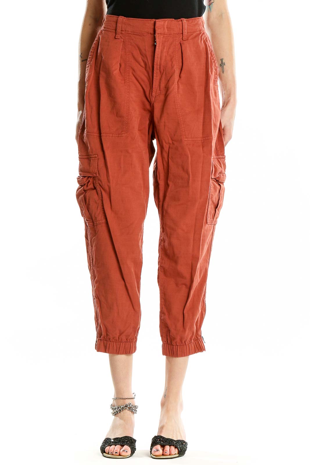 Red Tapered Casual Trousers Front