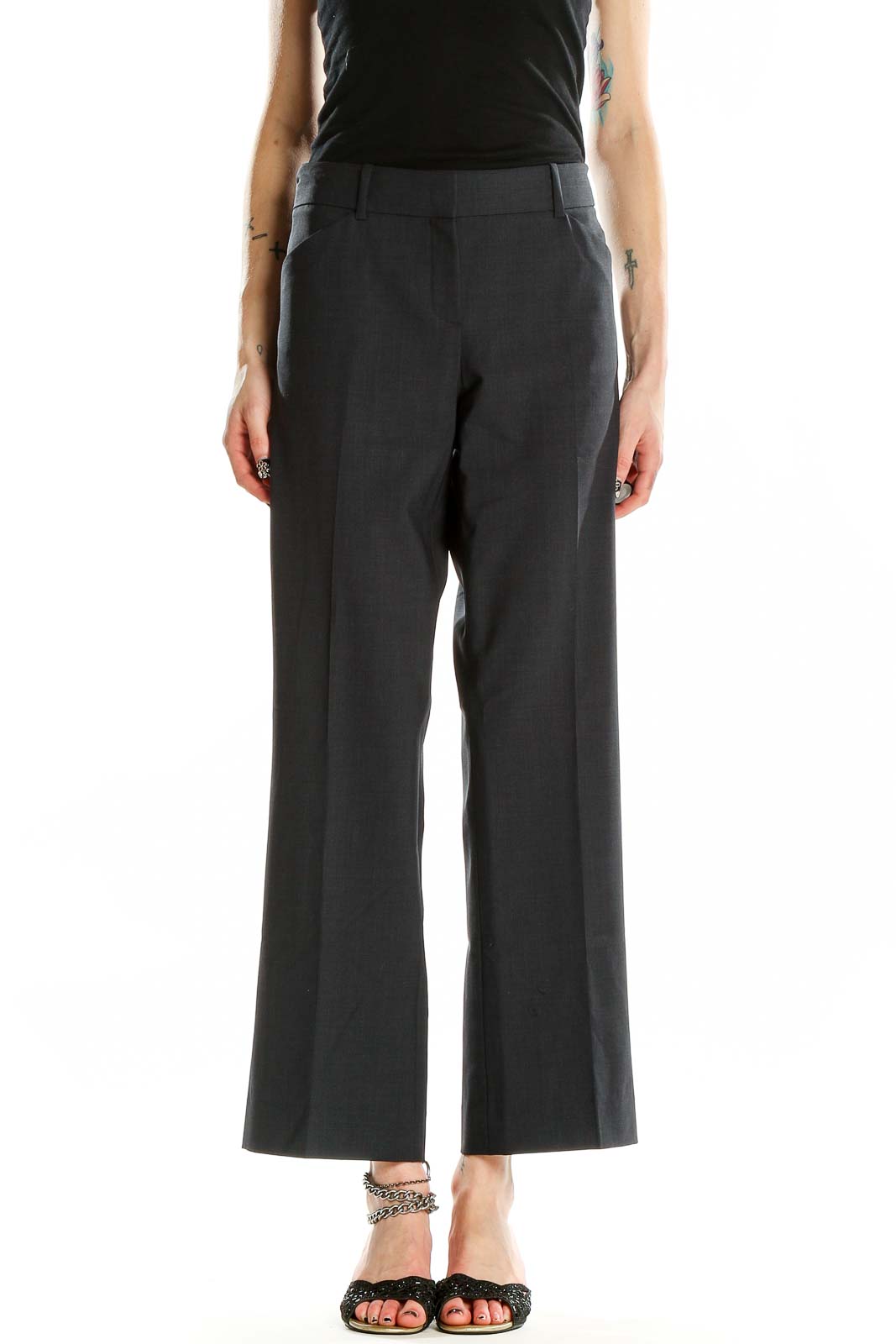 Gray Straight Trousers Front