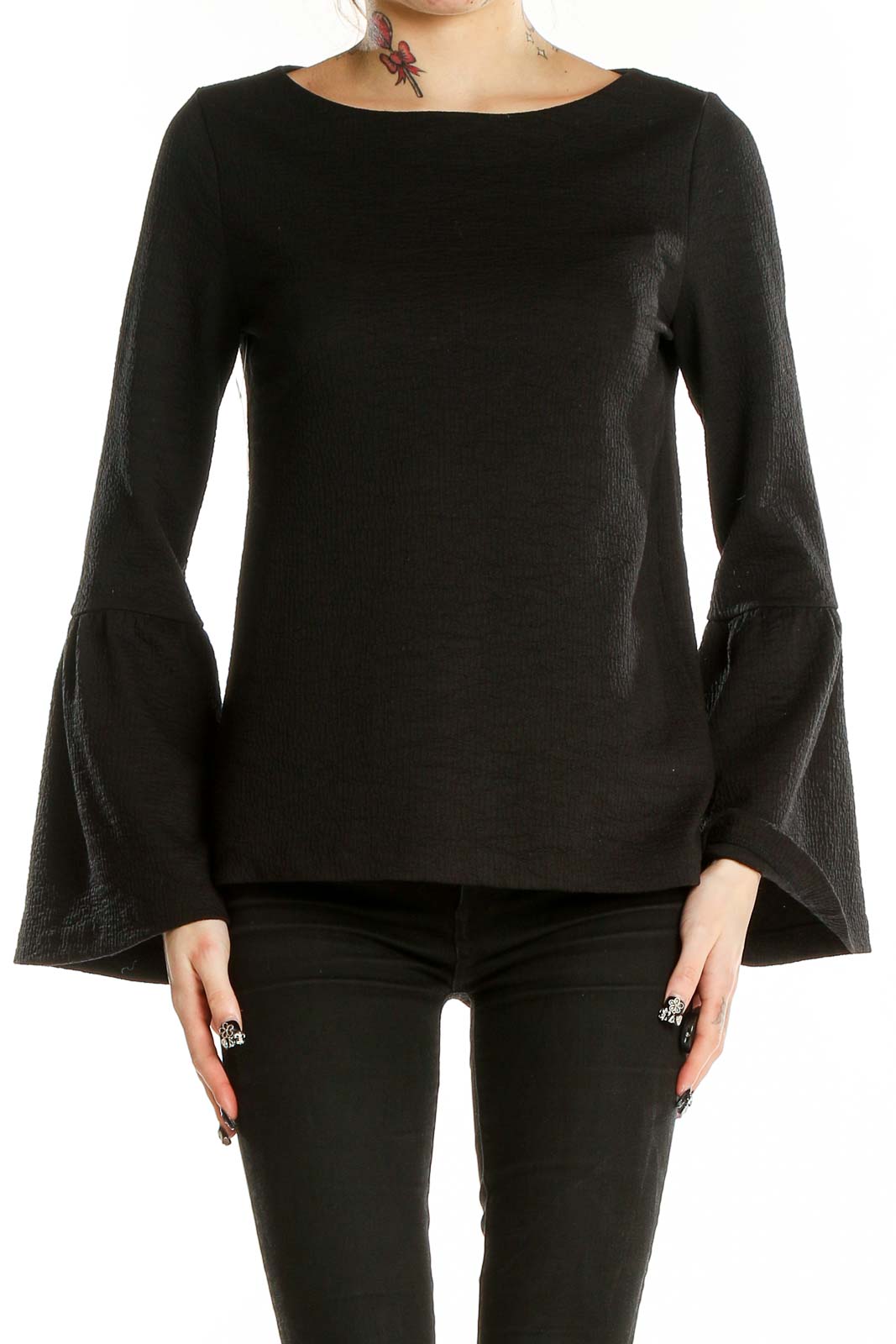 Black Bell Sleeve Top Front