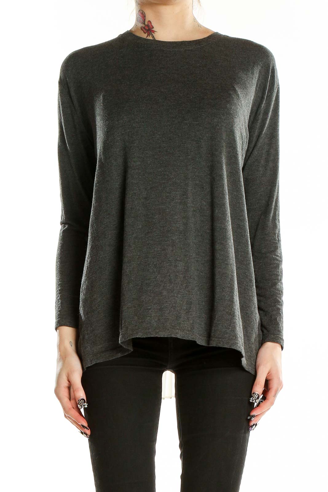 Gray Long Sleeve Pleated Back Shirt Front