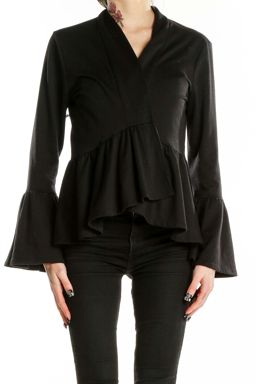 Black Bell Sleeve Cardigan Front