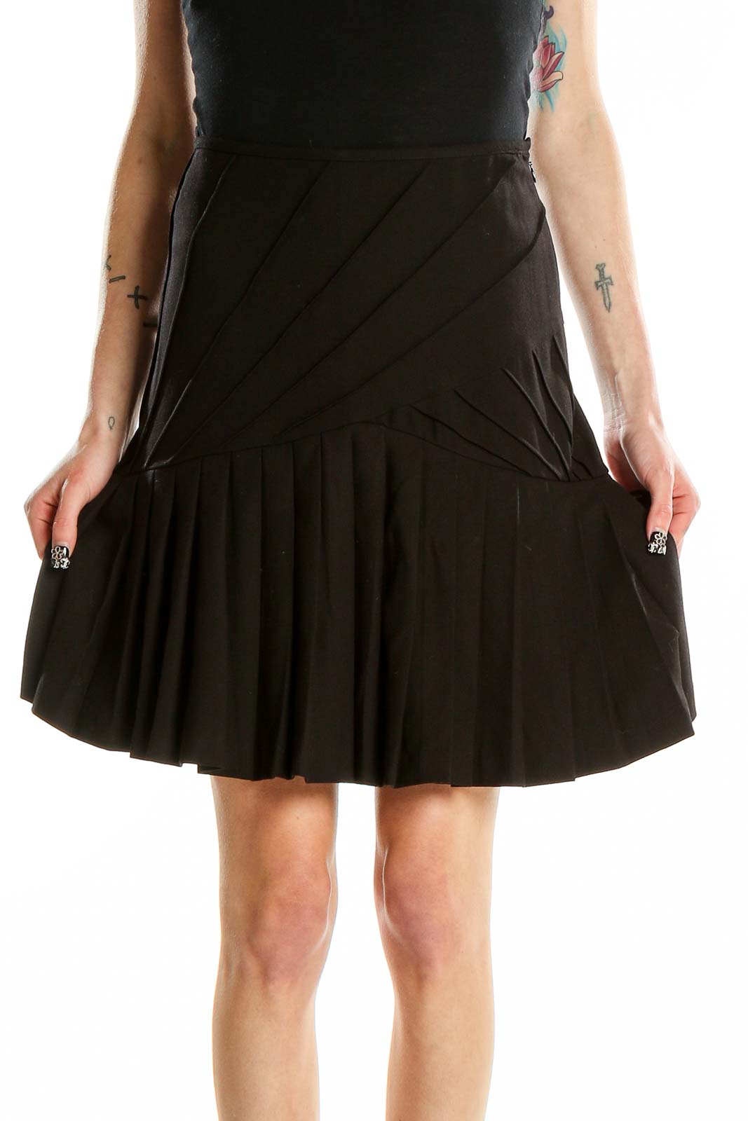 Black Flare Mini Skirt Front
