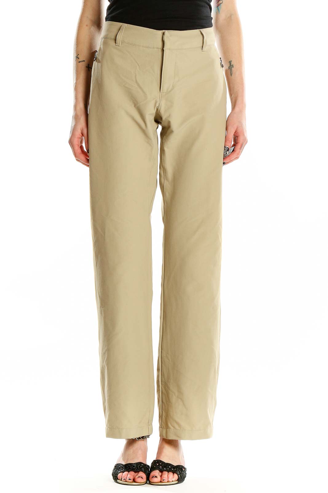 Beige Straight Pants Front