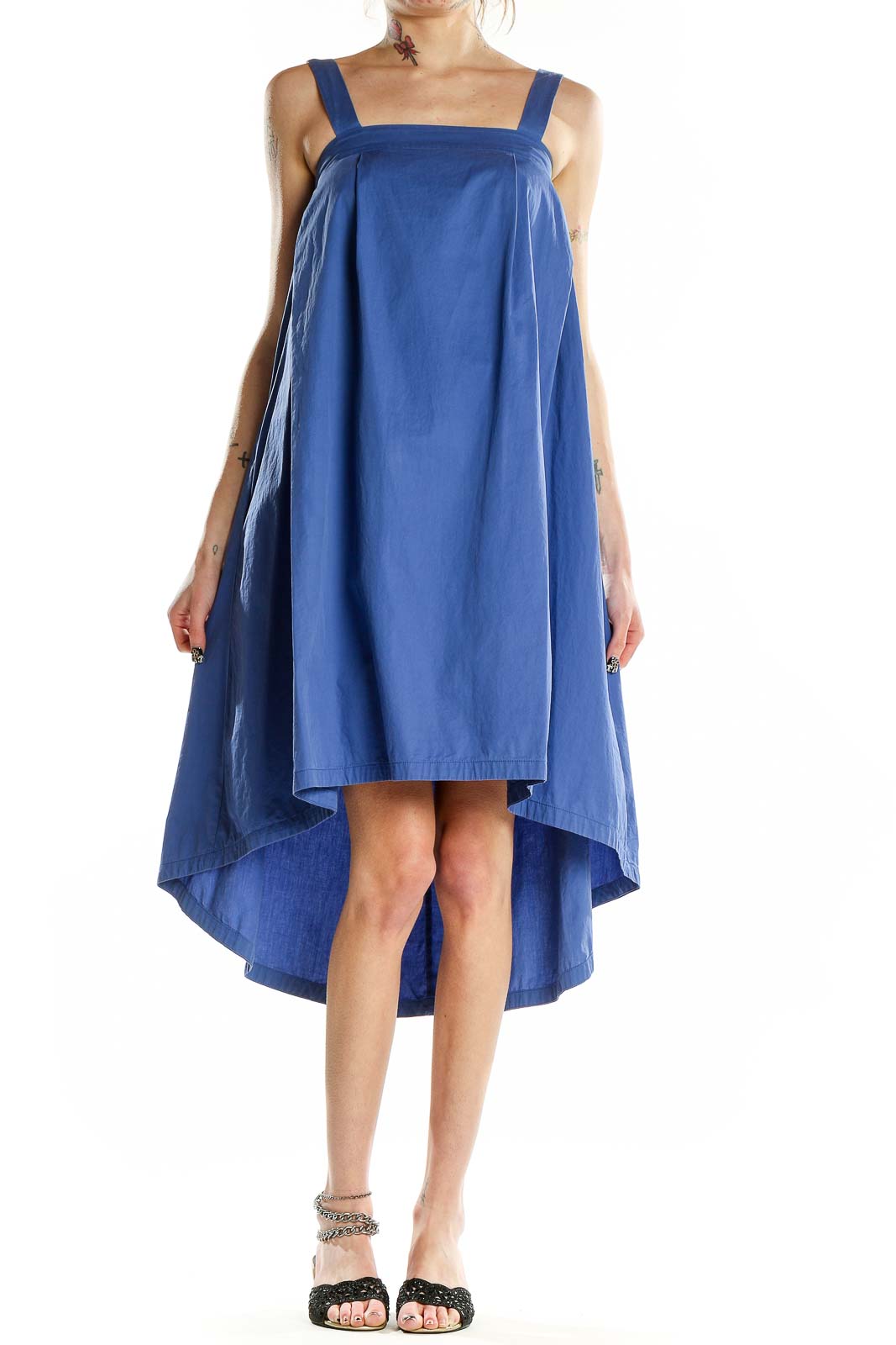 Blue Flare Cotton Dress Front