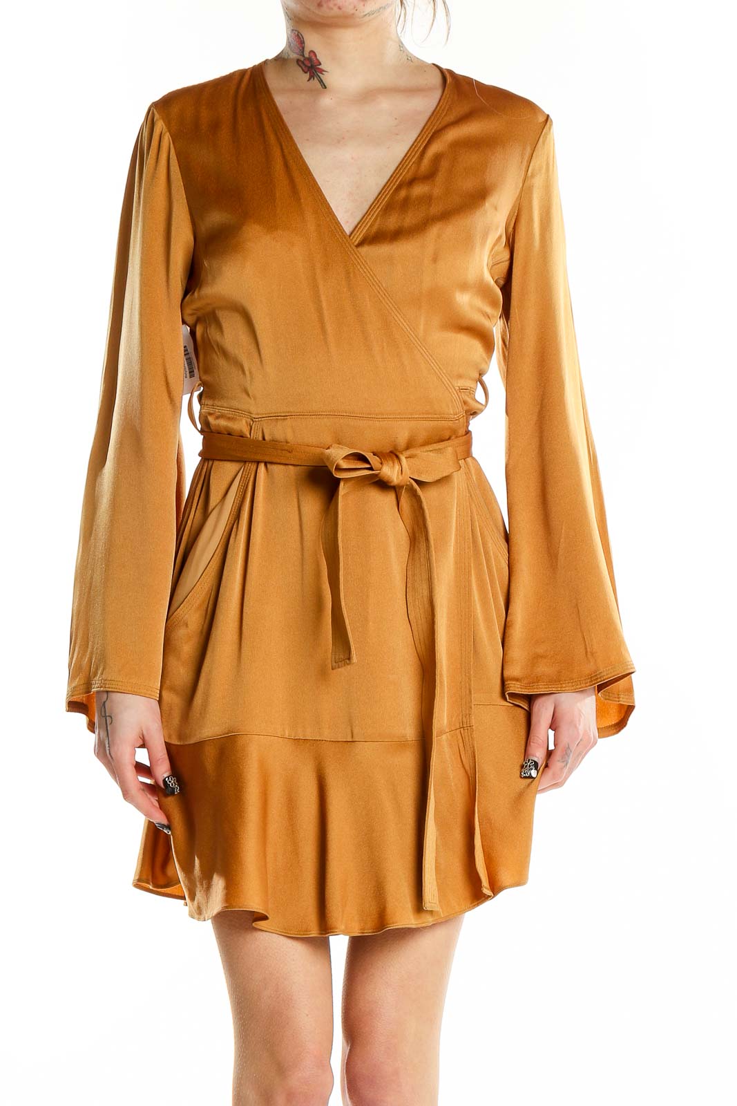 Gold Flare Ruffle Cocktail Dress Front