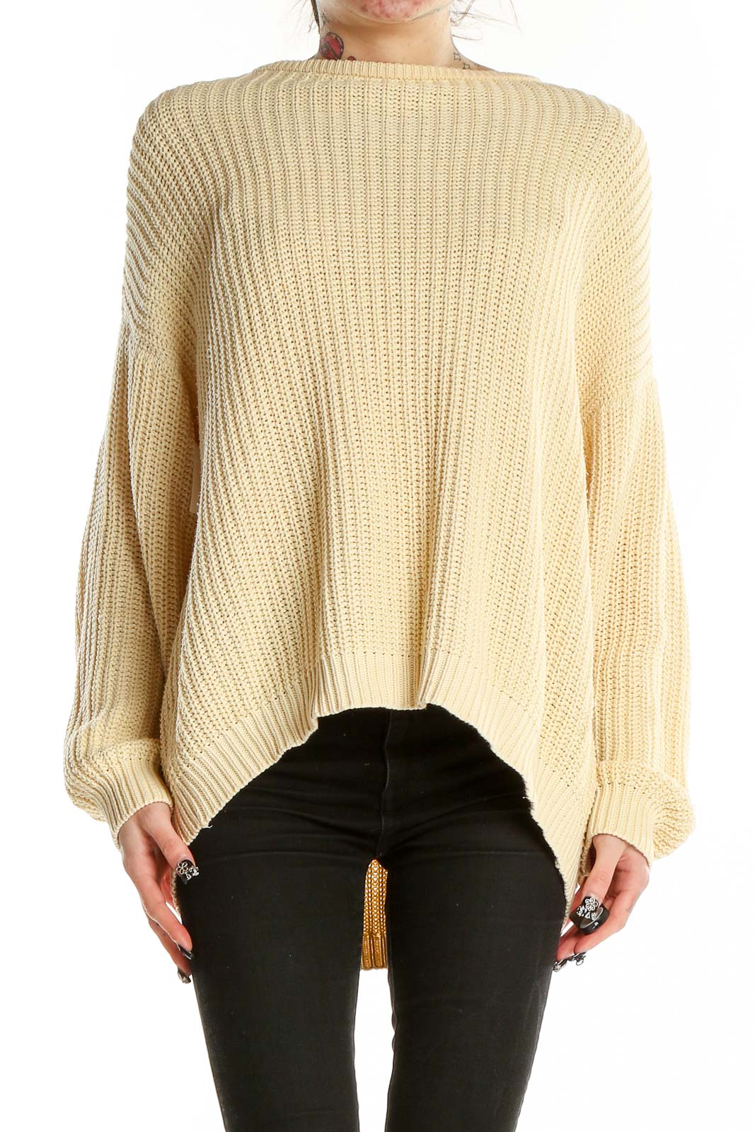Cream Long Sleeve Sweater Front