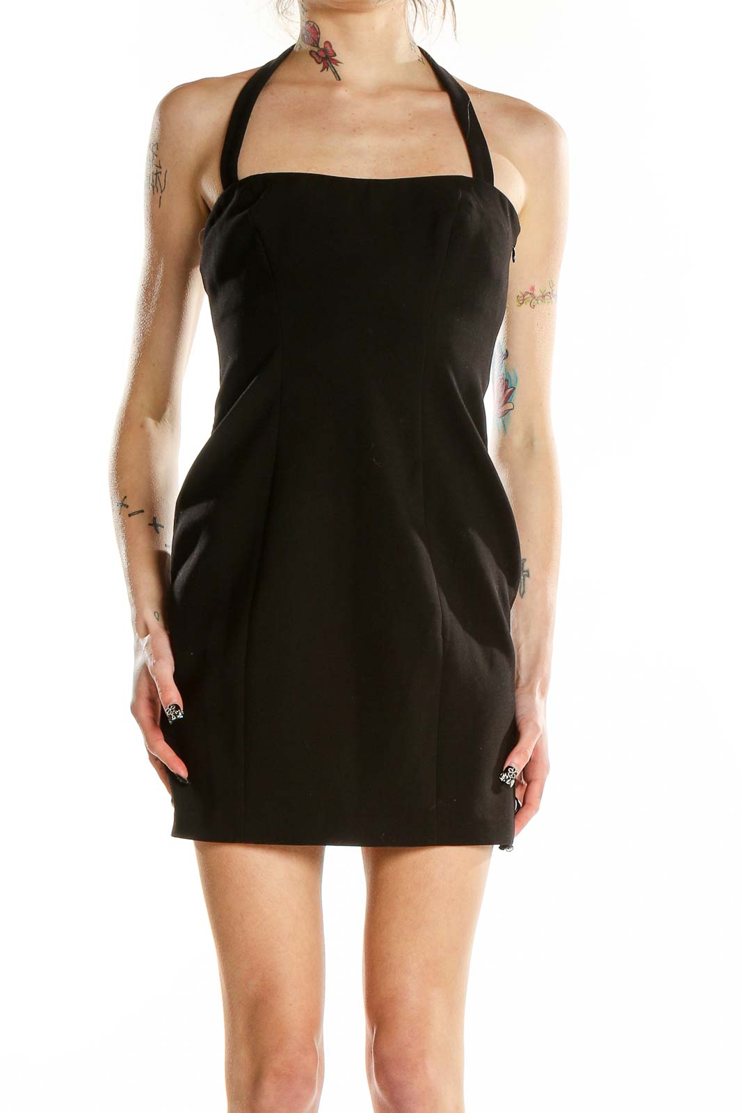 Black Halter Mini Dress Front