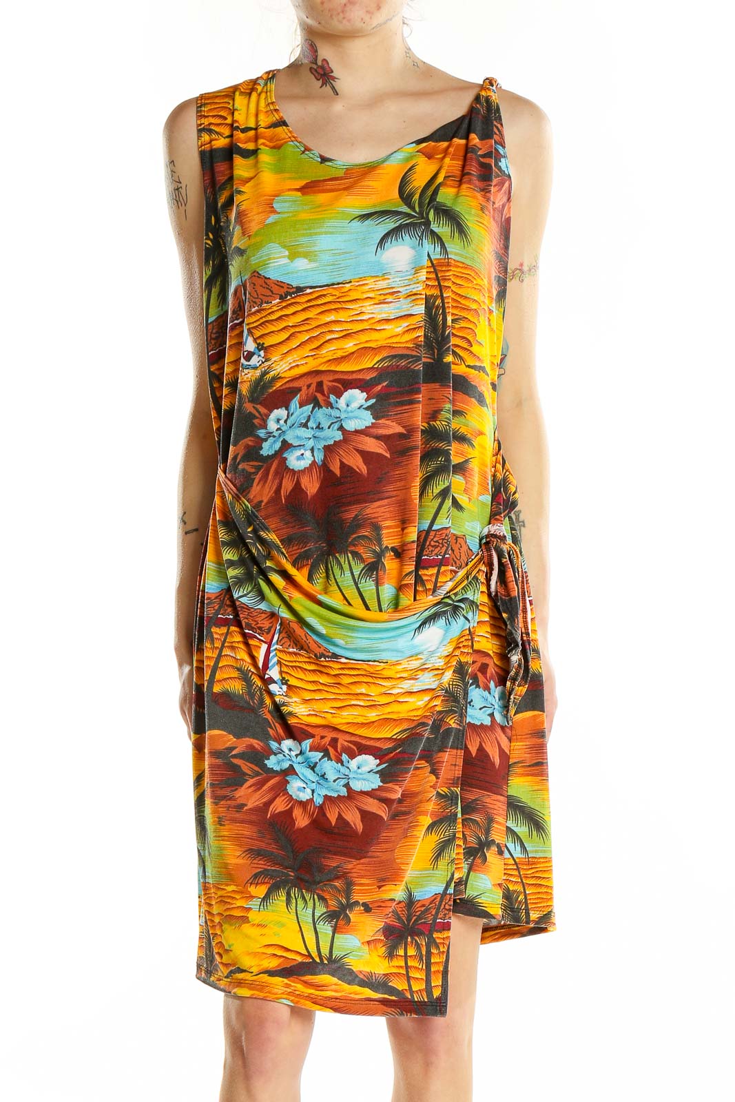 Multicolor Retro Tropical Dress Front