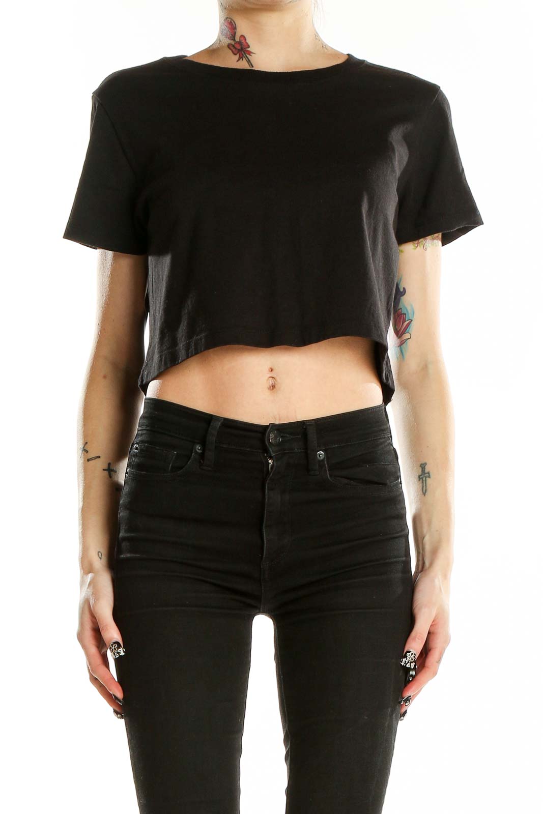 Black Short Sleeve Cropped T-Shirt Front