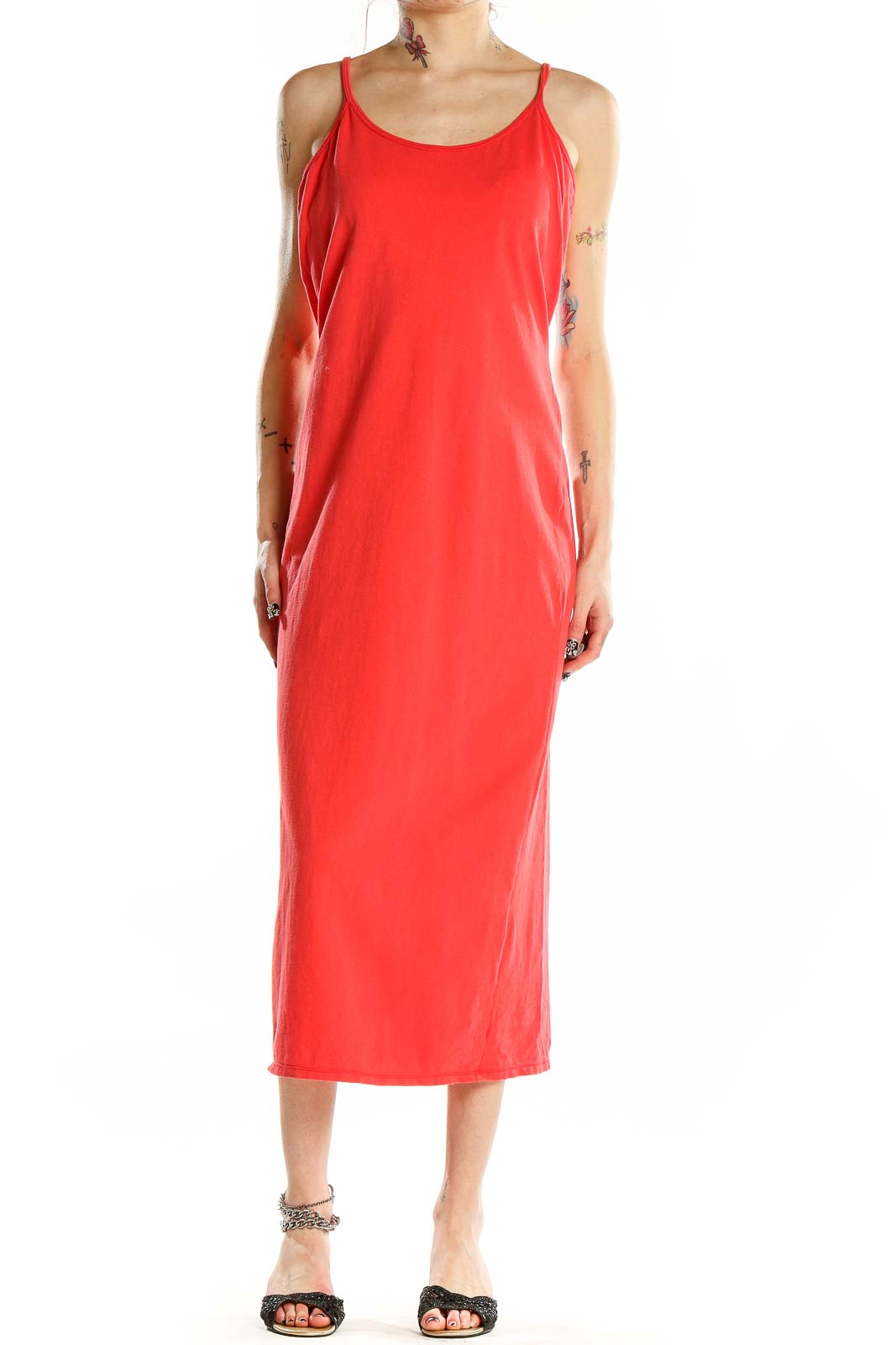 Red Sleeveless Column Dress Front