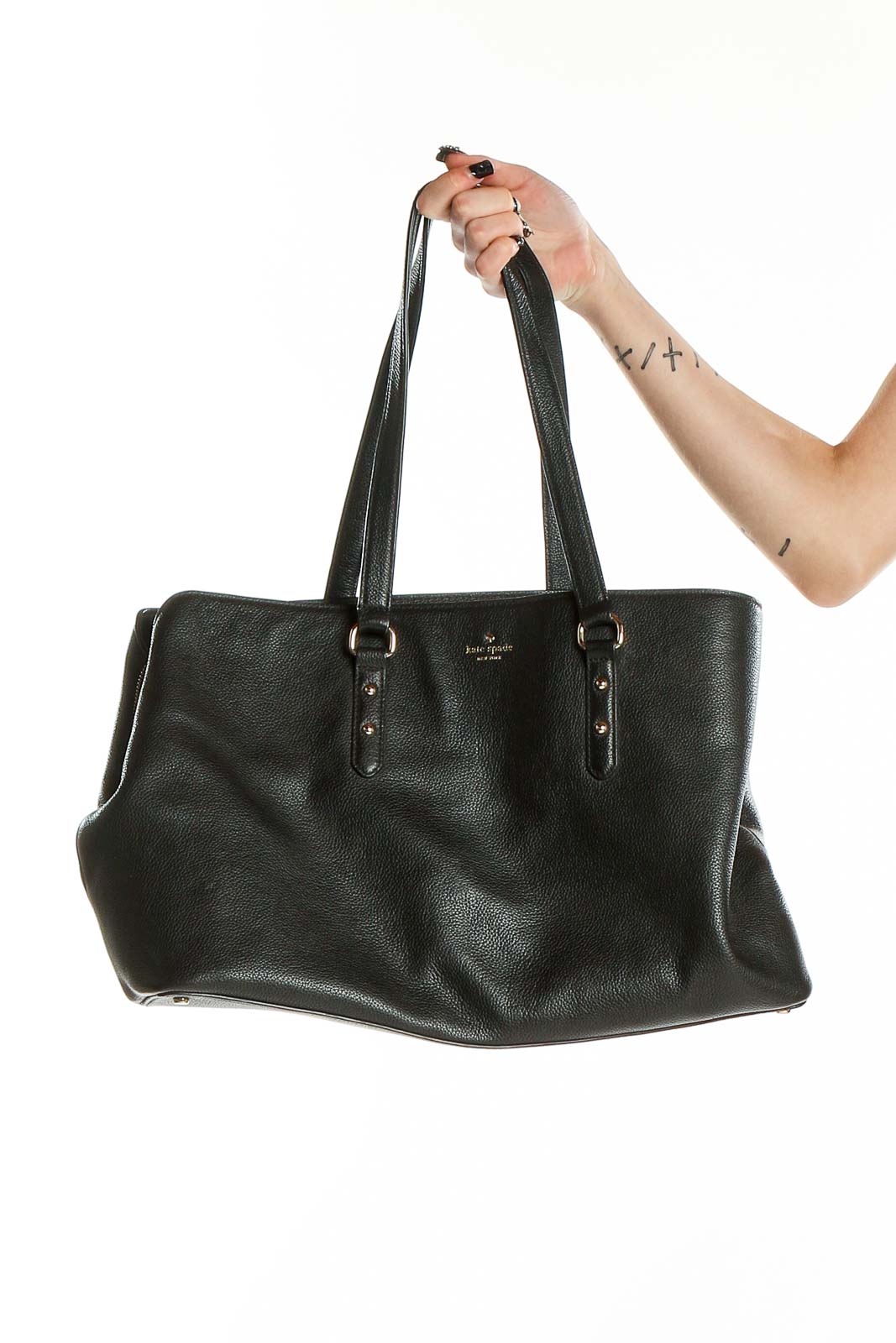 Black Leather Tote Bag Front