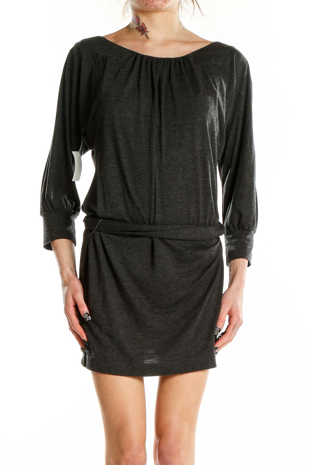Gray 3-4th Sleeve Wrap Dress Front