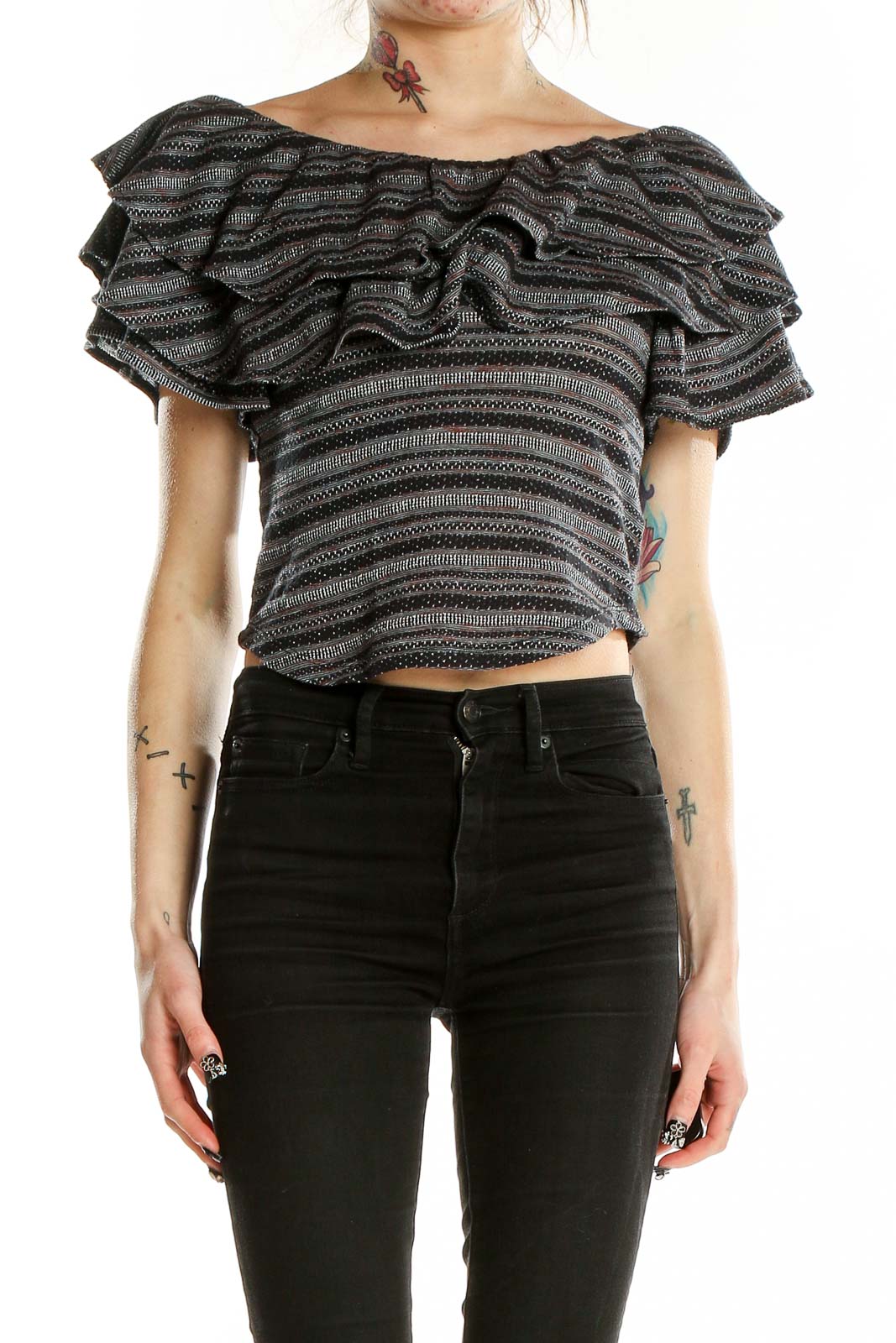 Gray Cropped Off The Shoulder Top Front