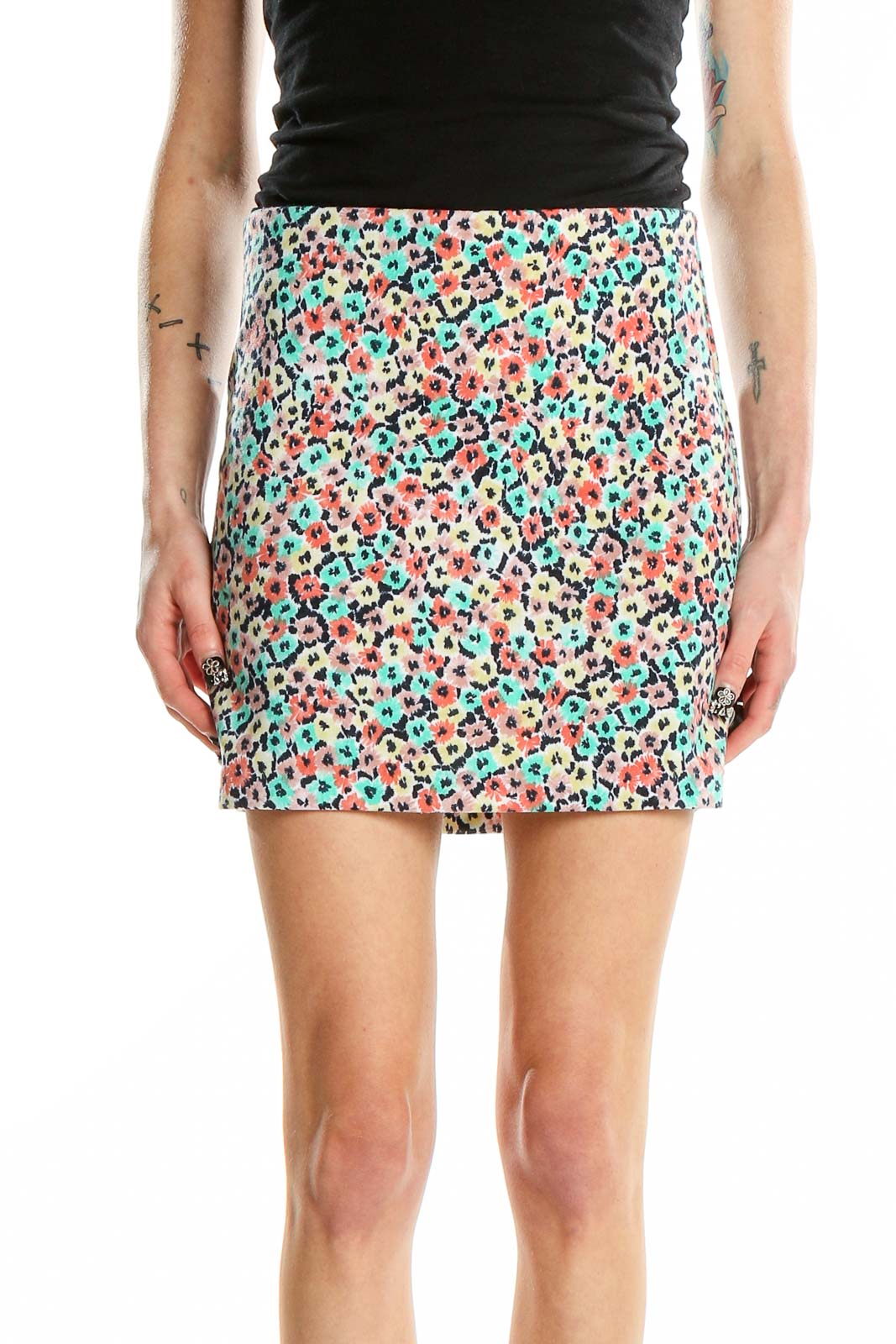  Multicolor Floral Print Mini Skirt Front