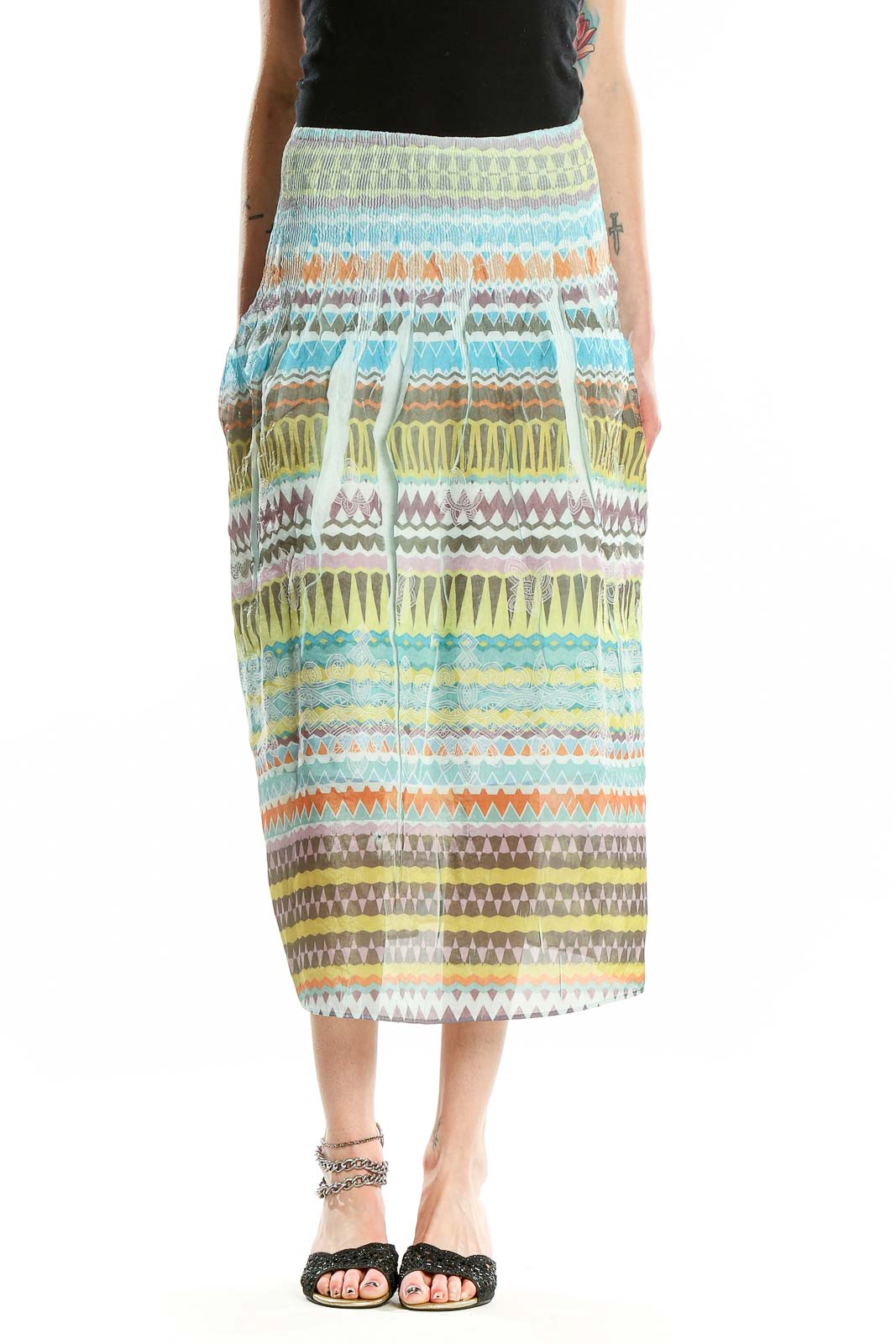 Multicolor Aztec Print One-Size-Fits-All Skirt Front