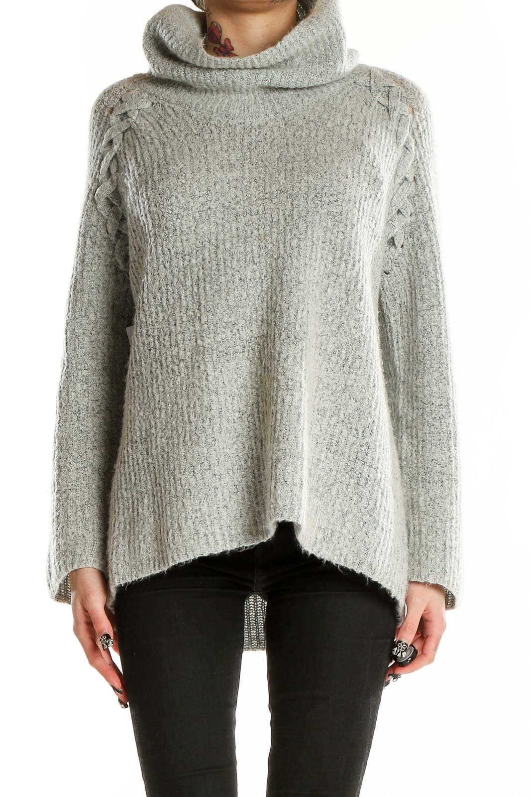 Gray Turtle Neck Texture Sweater Front