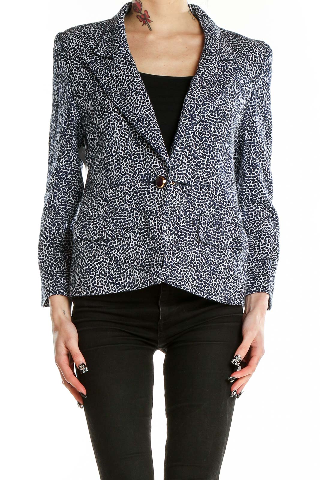 Blue White Single Breasted Blazer Front