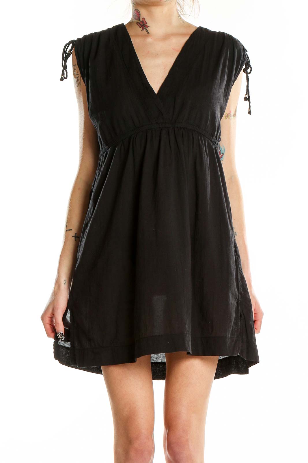 Black Short Sleeve Cotton Dress Front