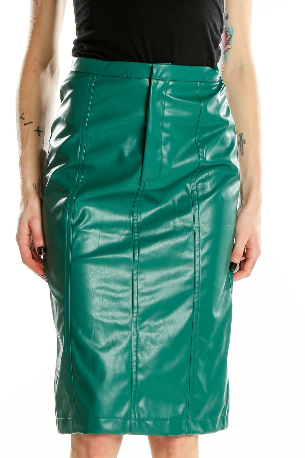 Green Pleather Skirt Front