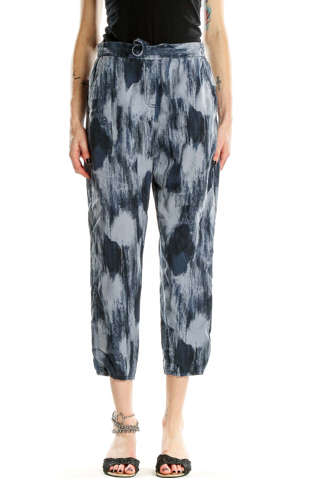 Grey Blue Tie and Dye Straight Pants Front