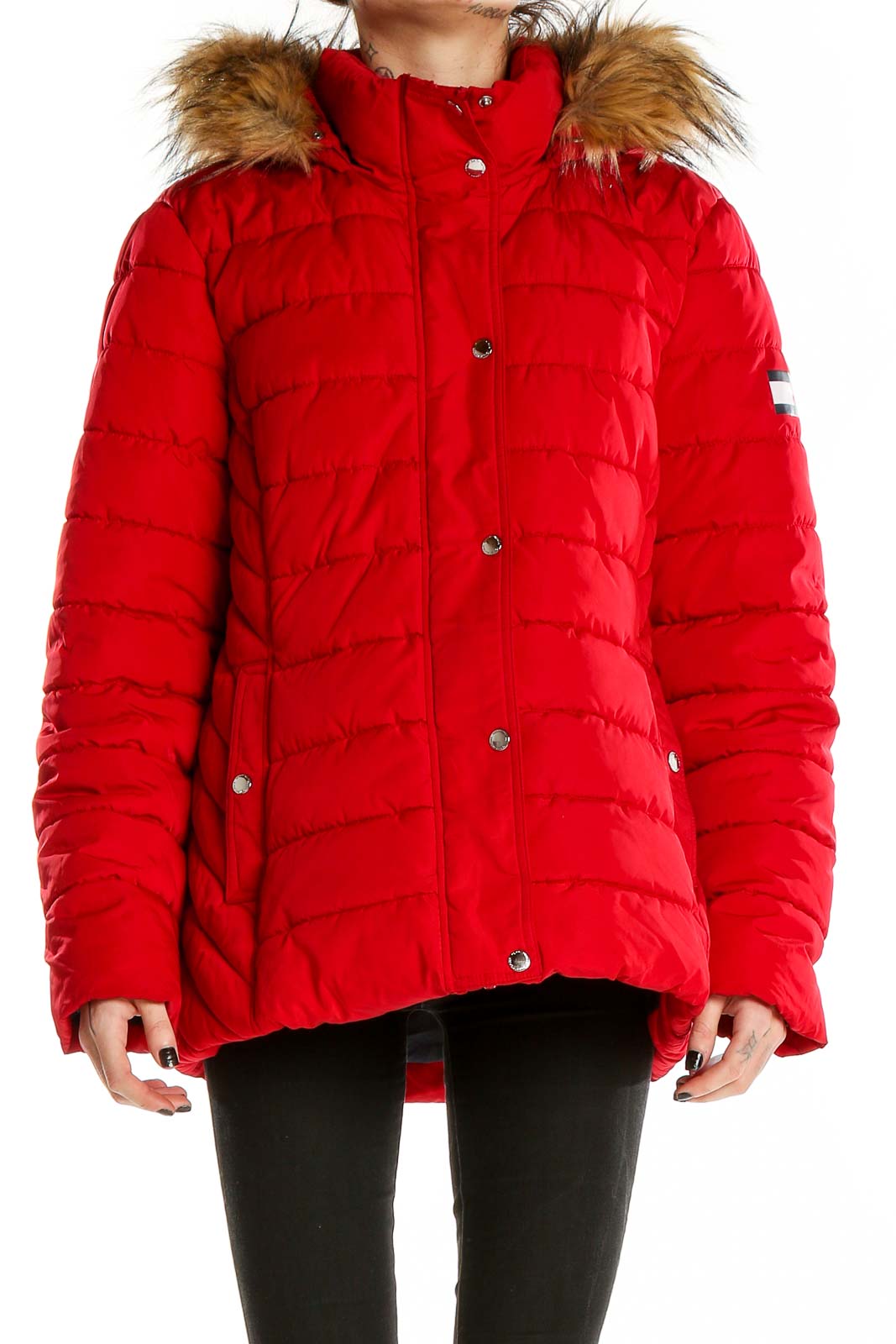 Red Parka Puffer Jacket Front