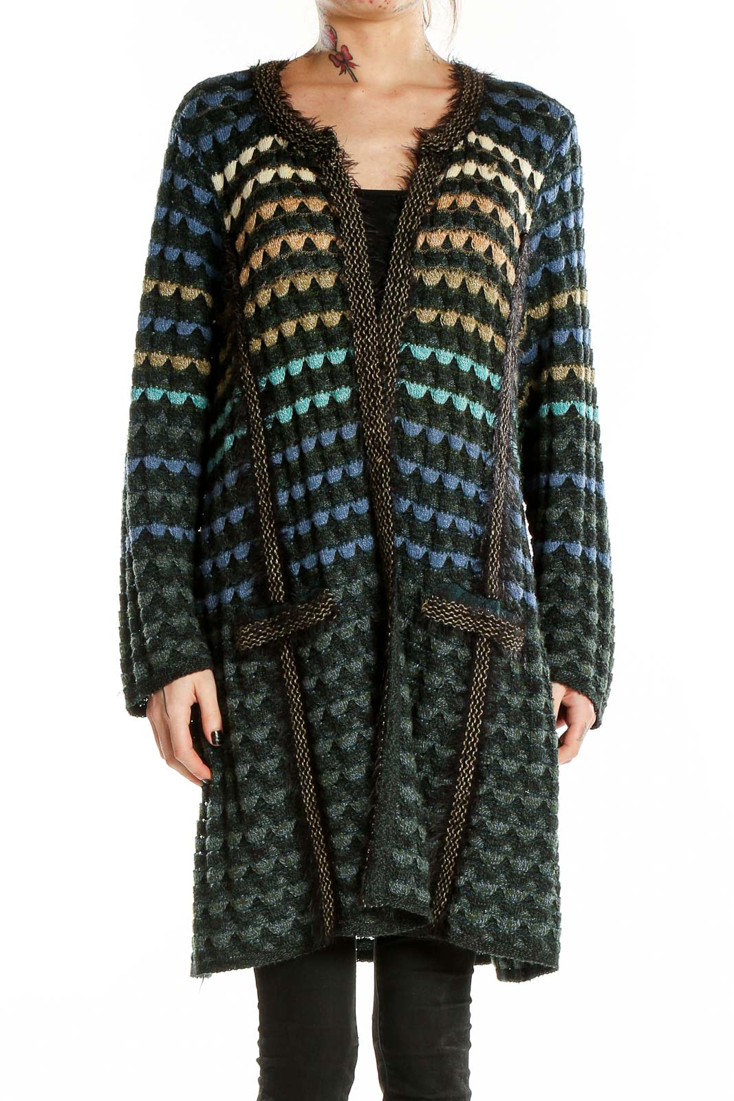 Multicolor Long Knit Cardigan Front