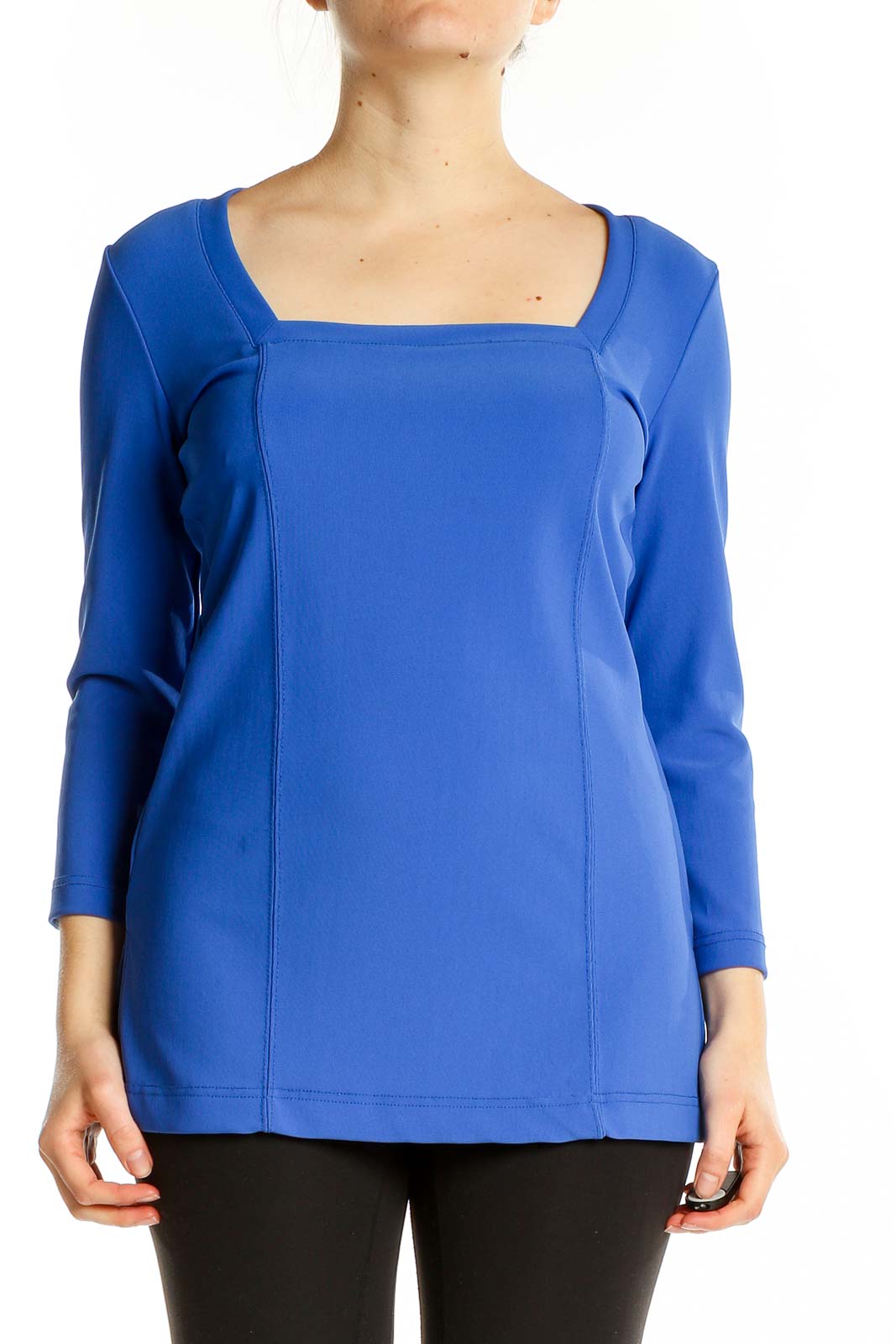 Blue Square Neck Tunic Top Front