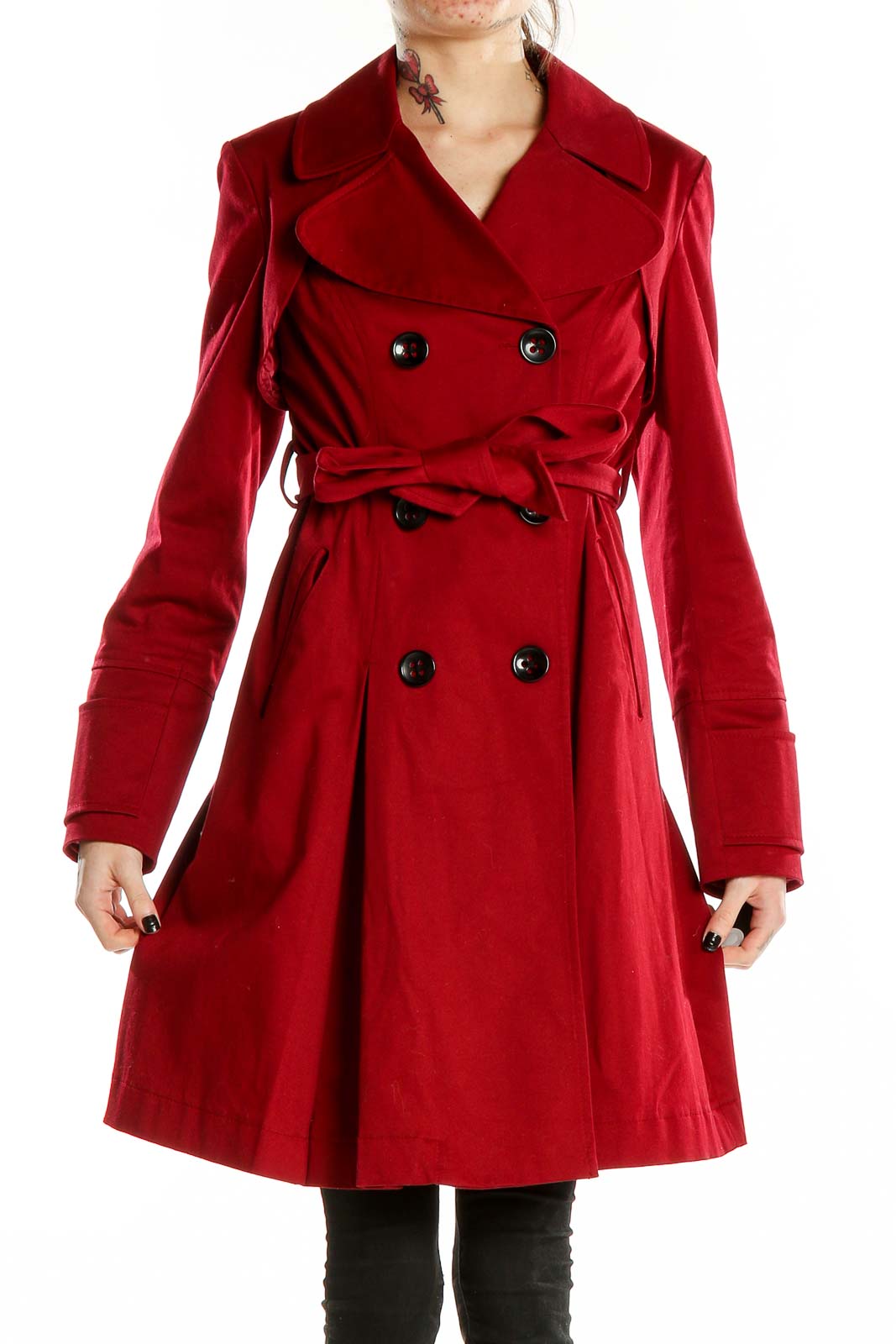 Red Double Breasted Trenchcoat Front