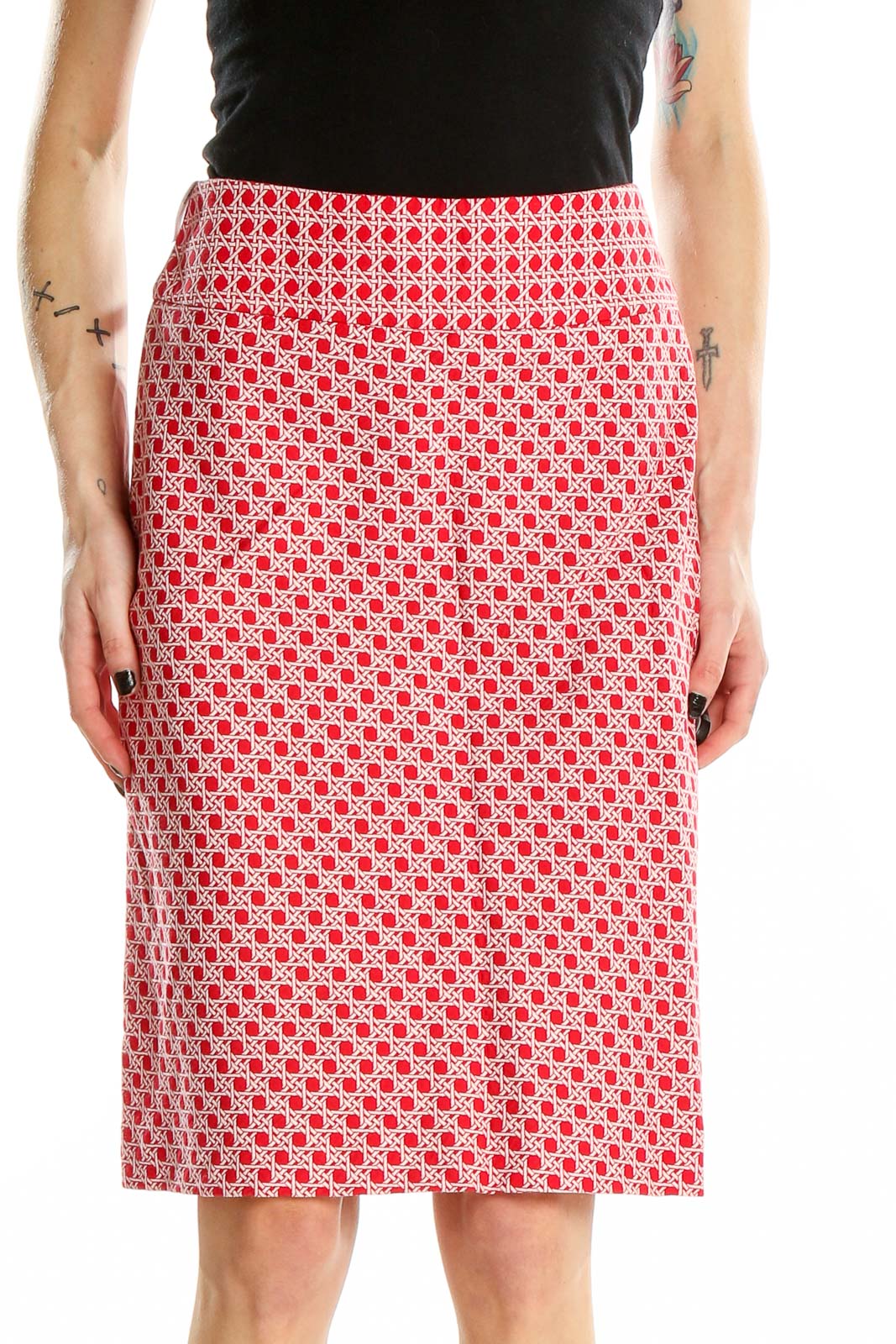 Red Printed Pencil Skirt Front