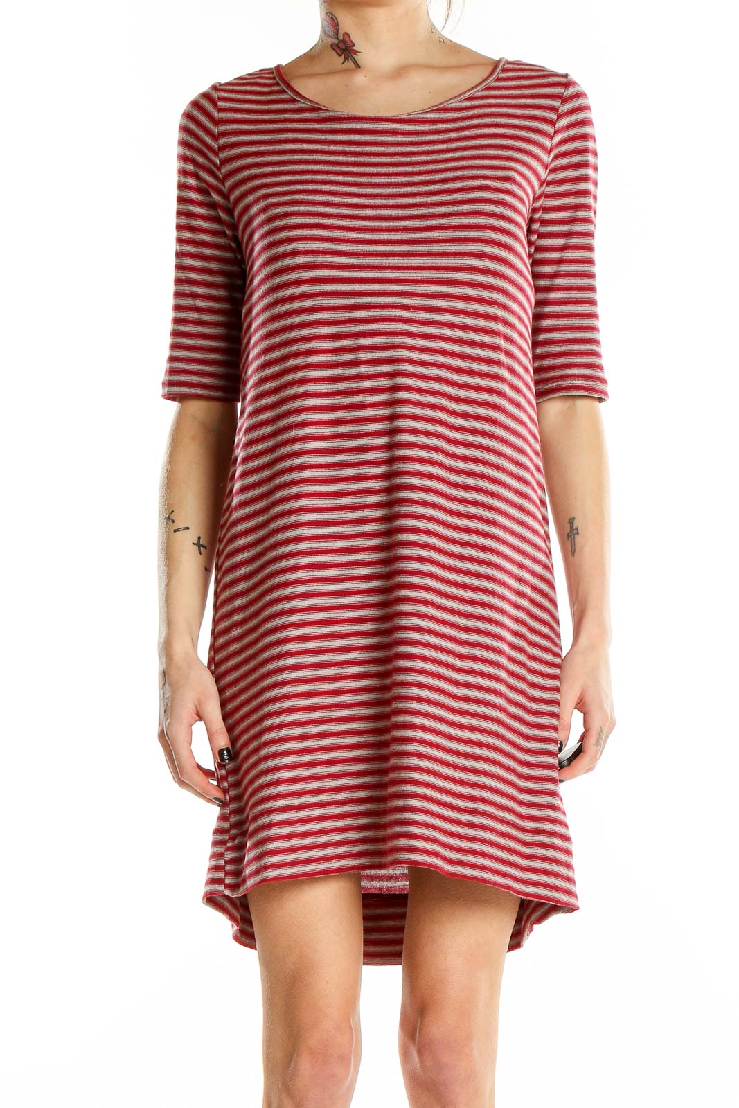 Red Striped T-Shirt Dres Front