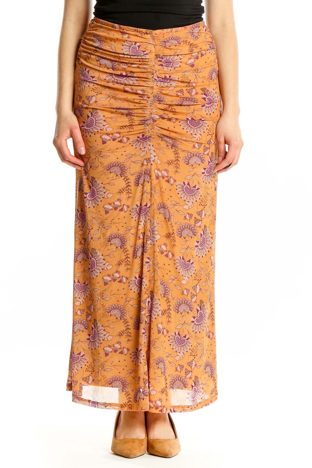 Orange Purple Paisley Full Length Skirt Front