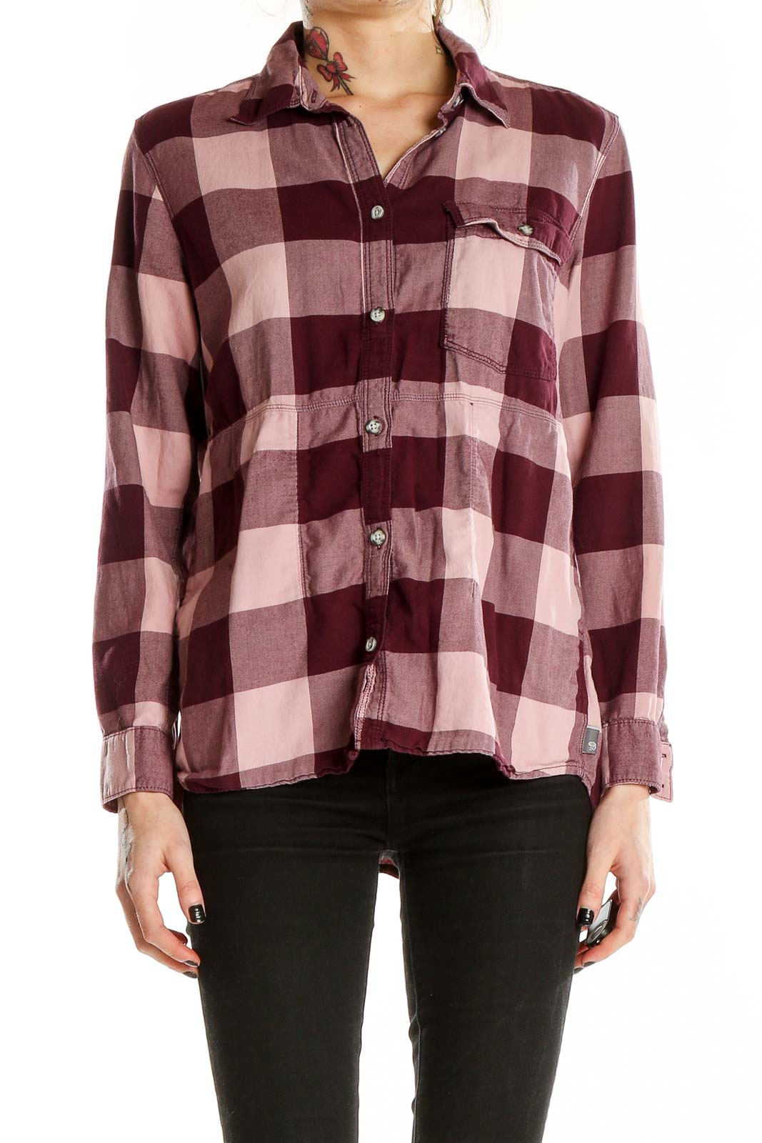 Pink Brown Checkered Shirt Front