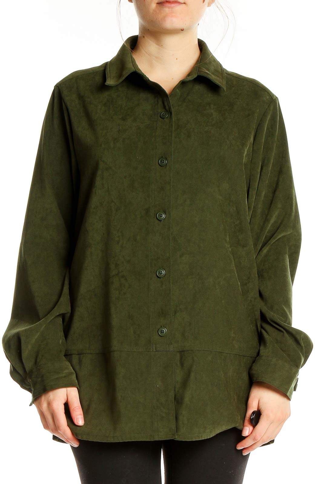 Green Textured Shirt Jacket Front