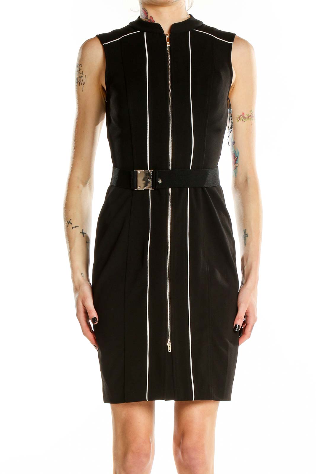 Black Zipper Sleeveless Mini Dress Front