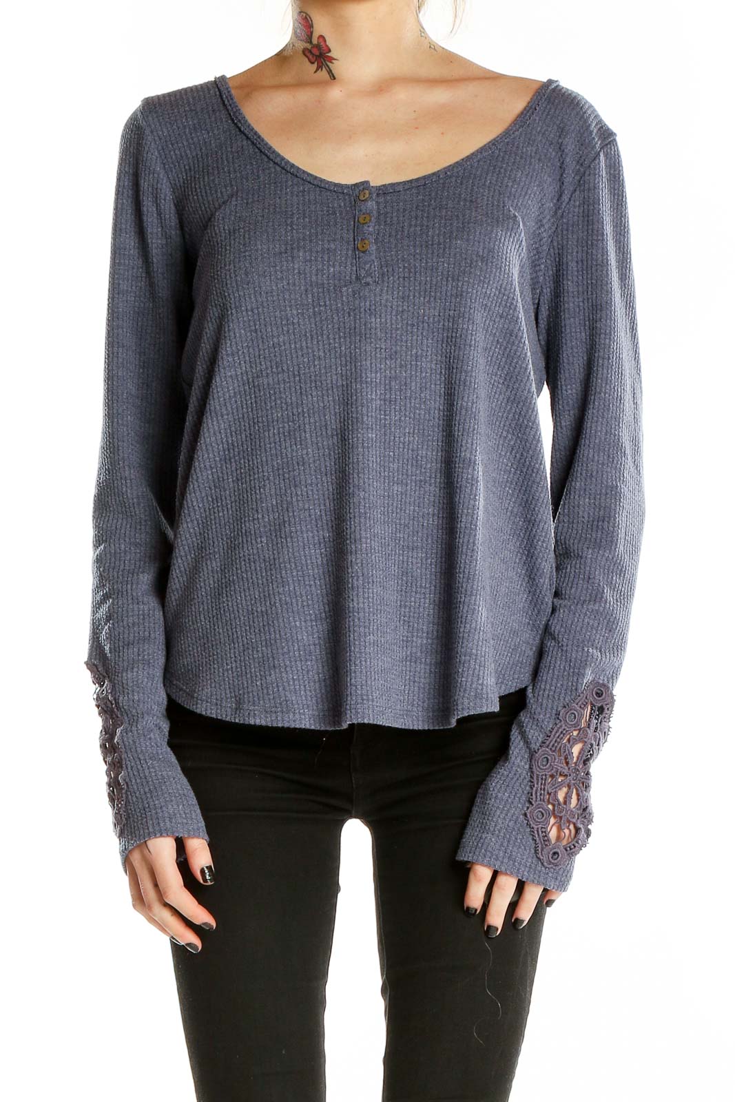 Blue Long Sleeve Henley Top Front