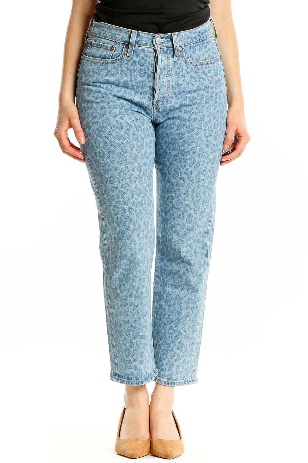 Blue Cheetah Print Jeans Front