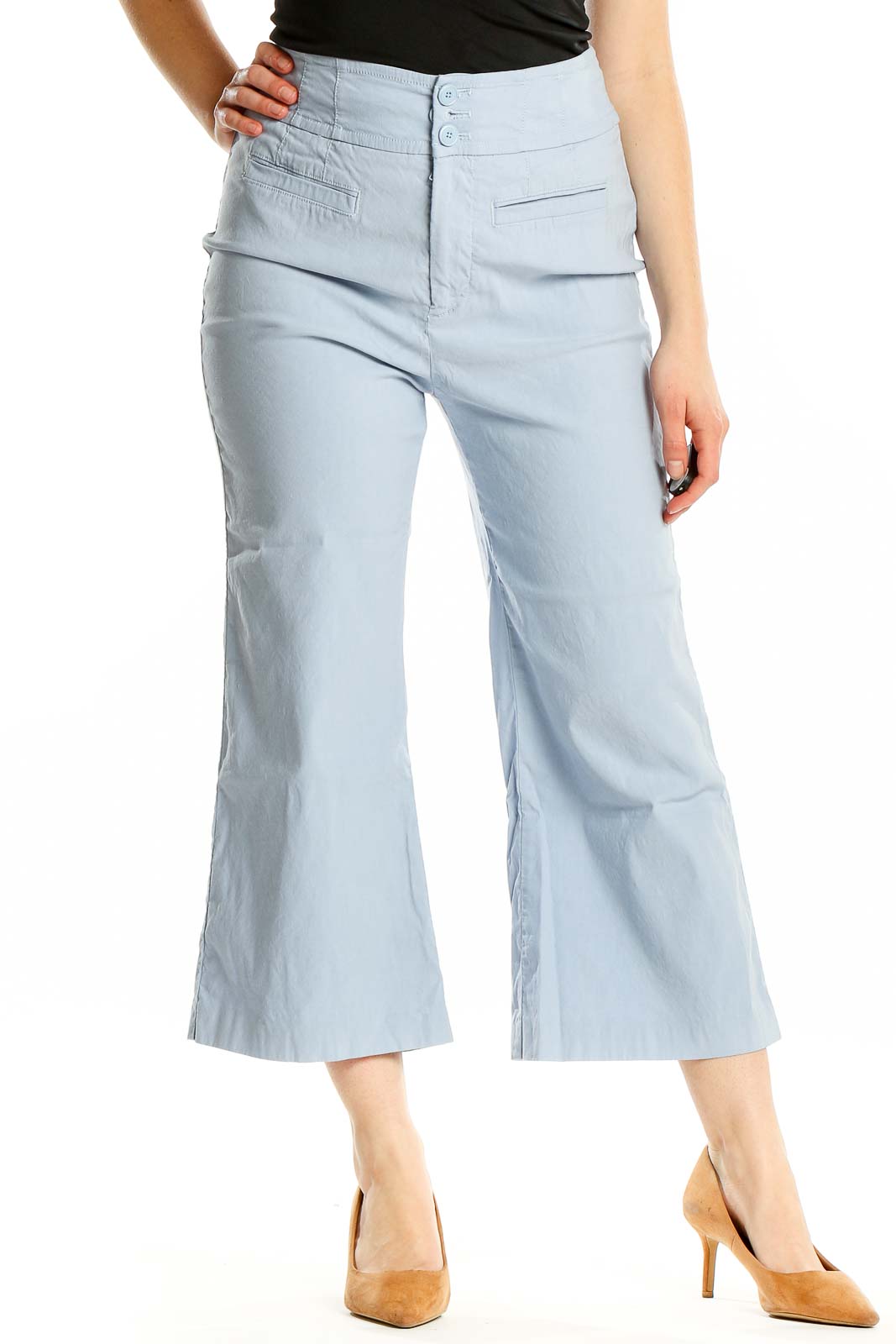 Blue Cropped Flare Pants Front