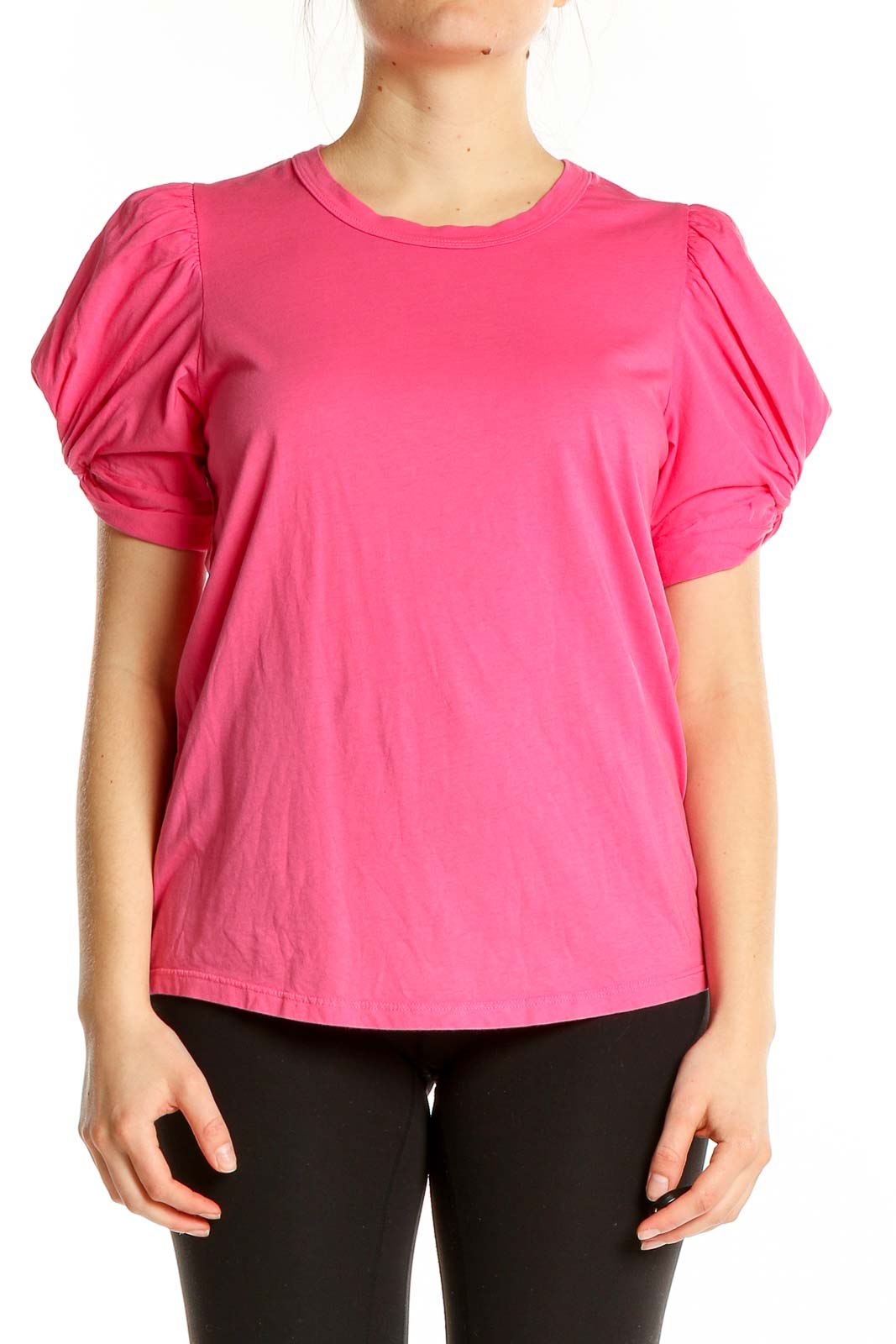 Pink Cotton Puff Sleeve Top Front