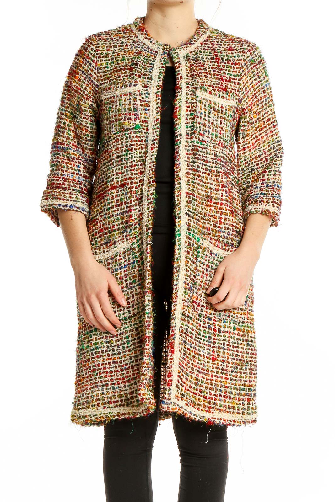 Multicolor Tweed Coat Front