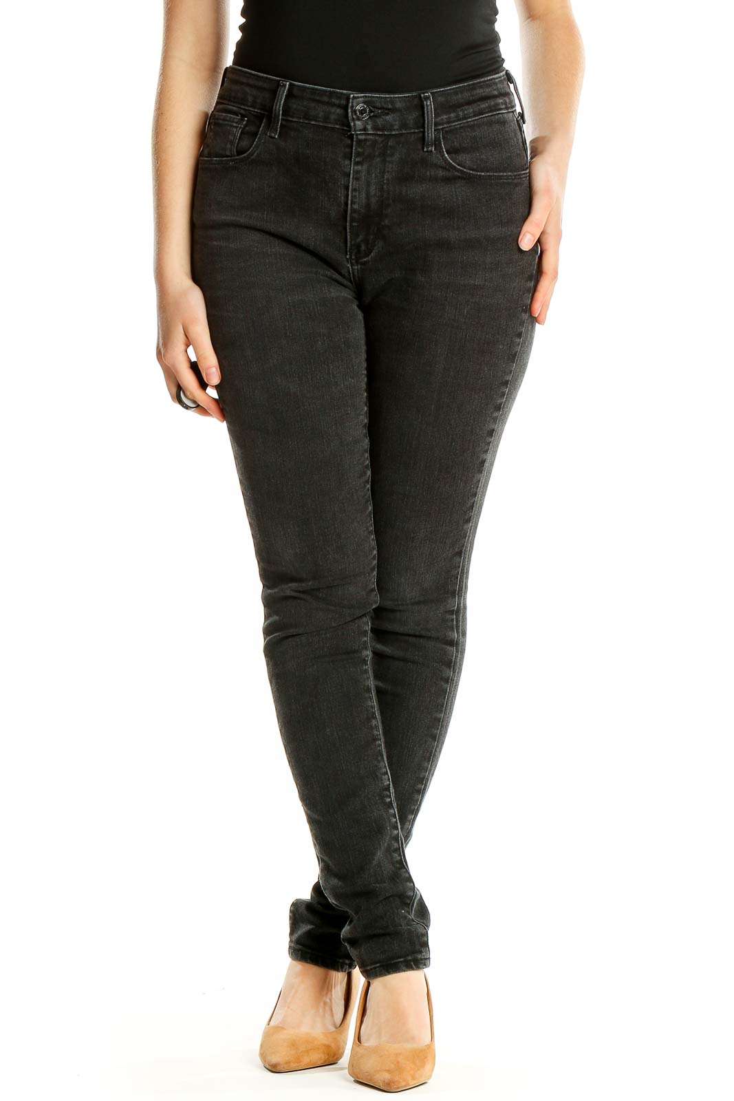 Black Grey Rinse Skinny Jeans Front