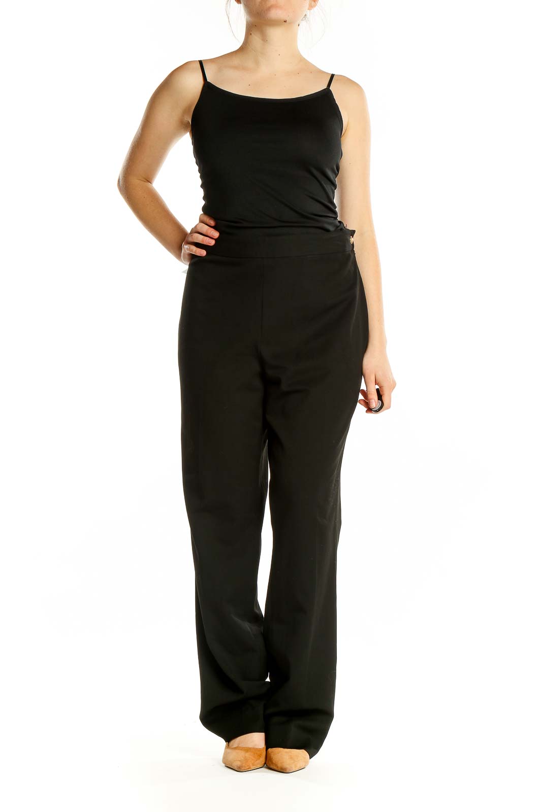 Women's Polyester Viscose Classic Flared Pants (4, Black) : Ralph