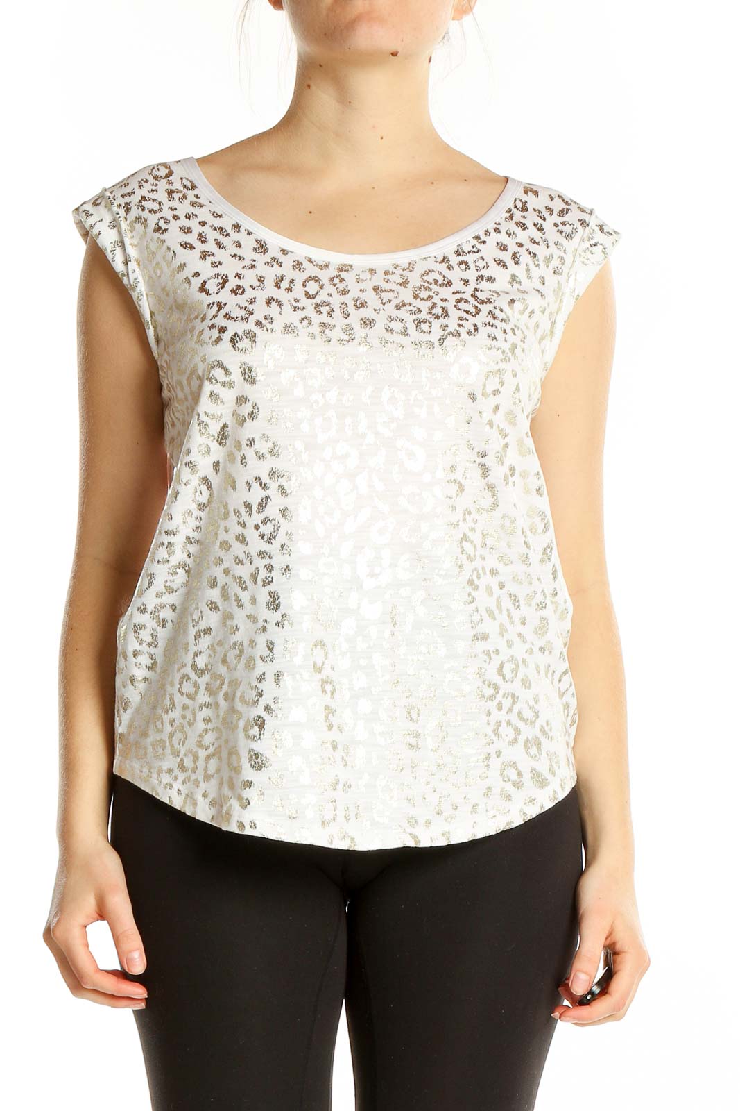 White Gold Short Sleeve Animal Print Top Front