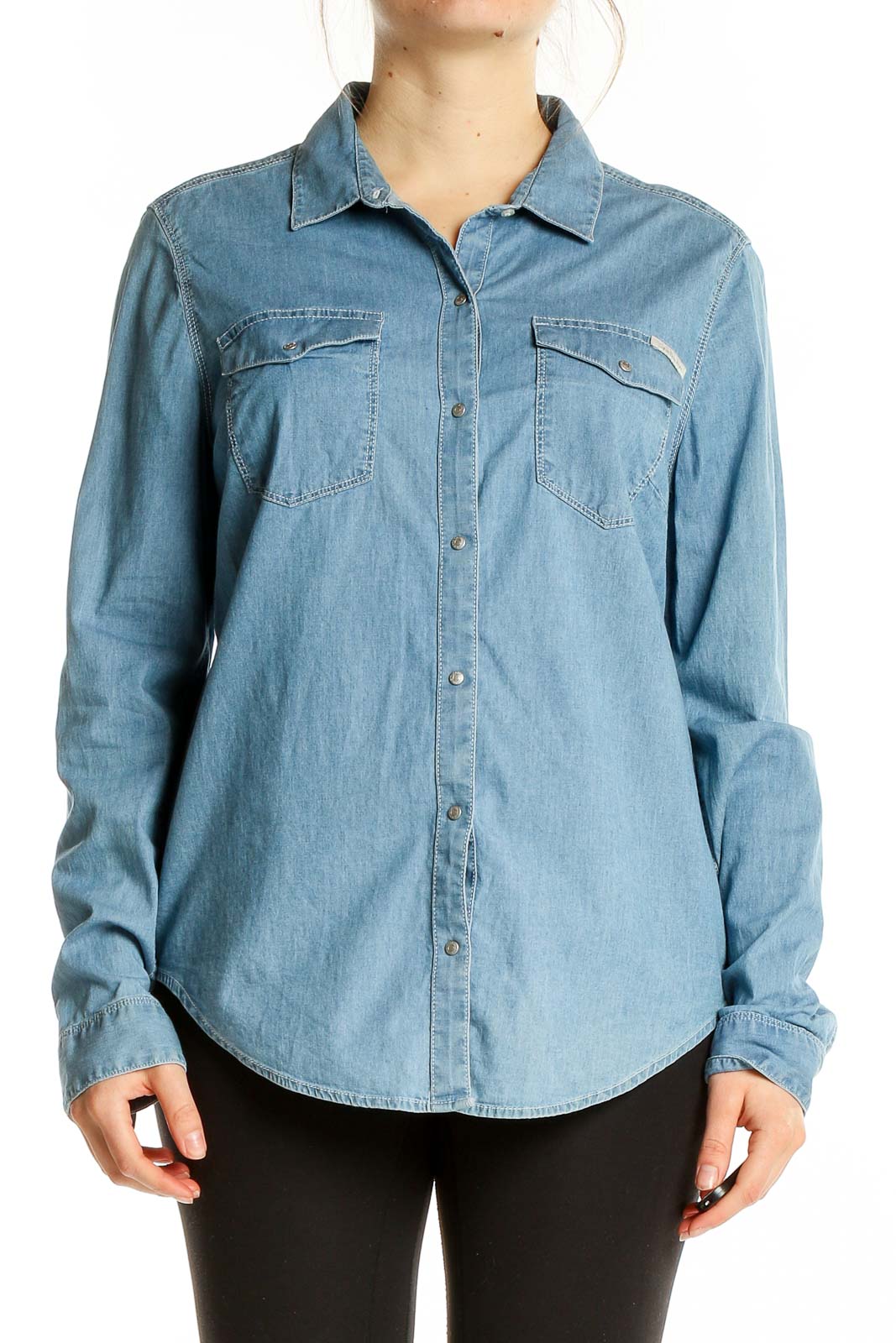 Blue Collared Long Sleeve Shirt Front