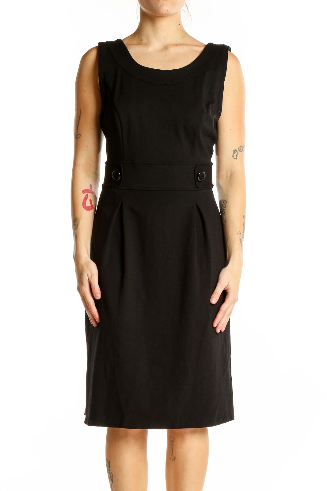 Black Office Wear Classic Solid Dress Front