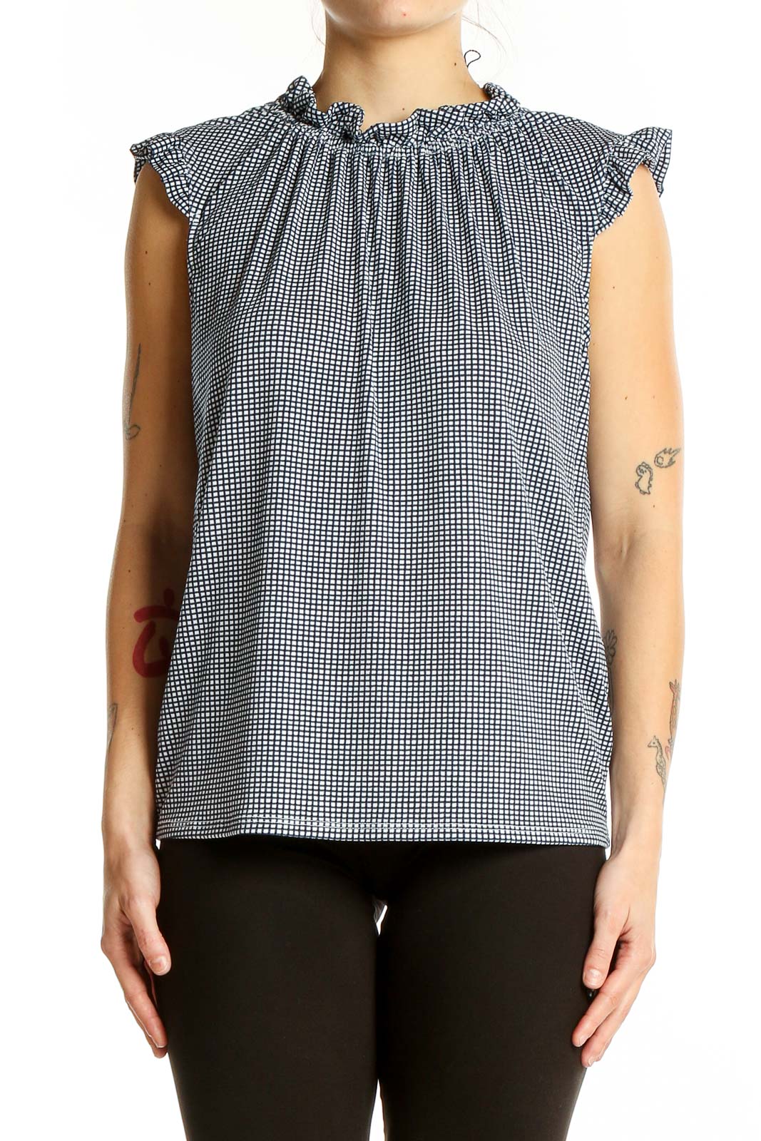 White Blue Check Top Front