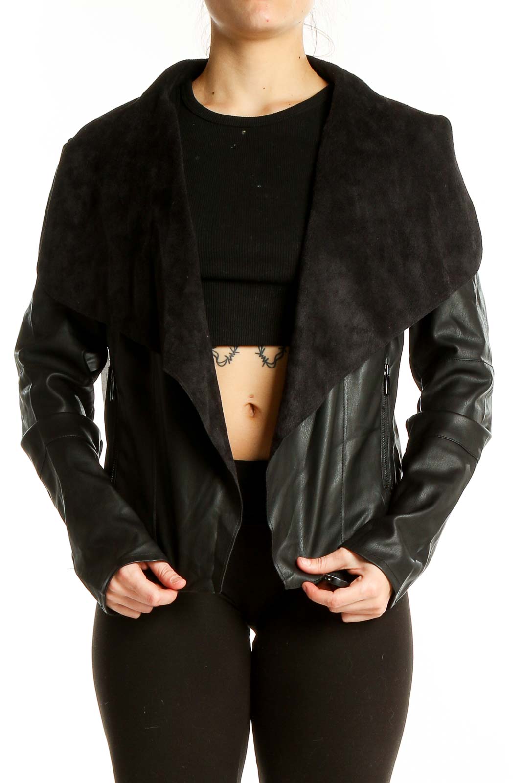 Black Faux Leather Jacket Front