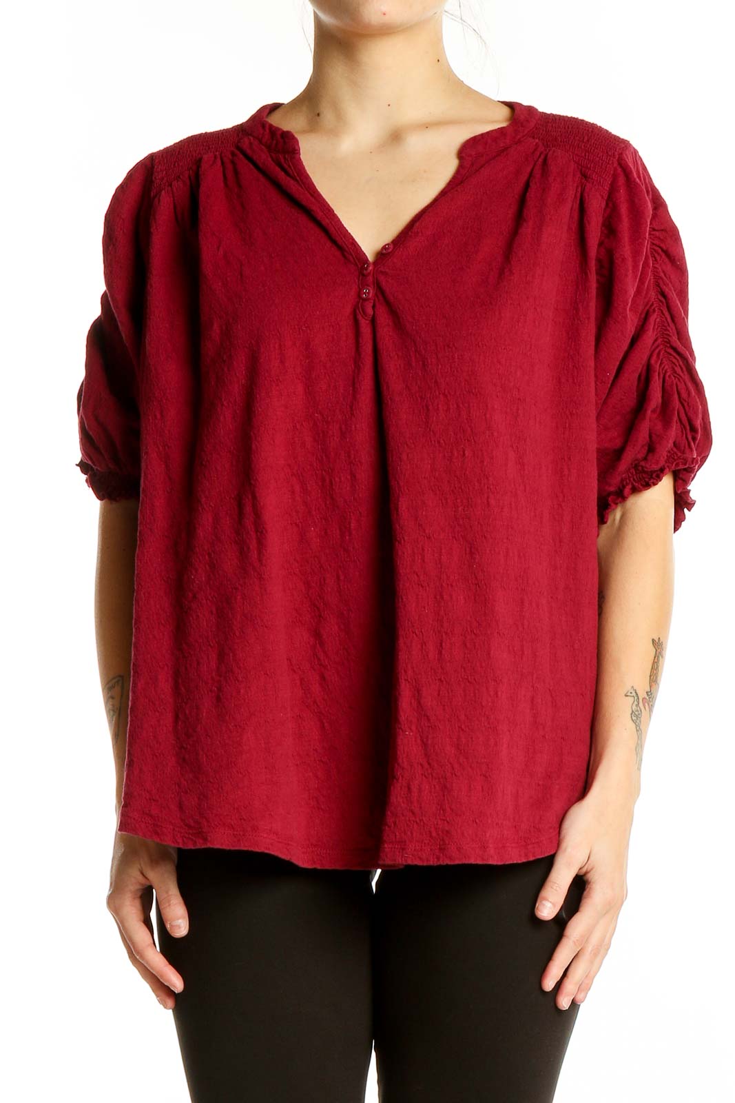 Red Puff Sleeve Top Front