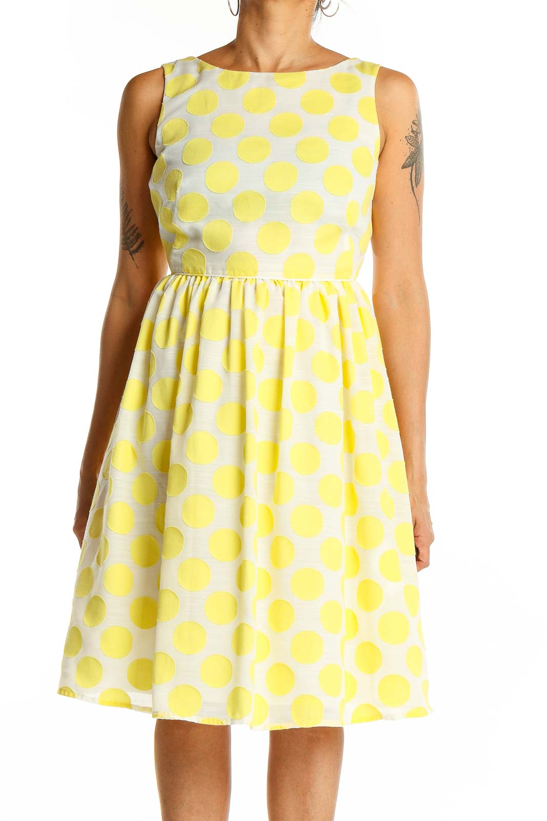 Yellow Flare Polka Dot Dress Front