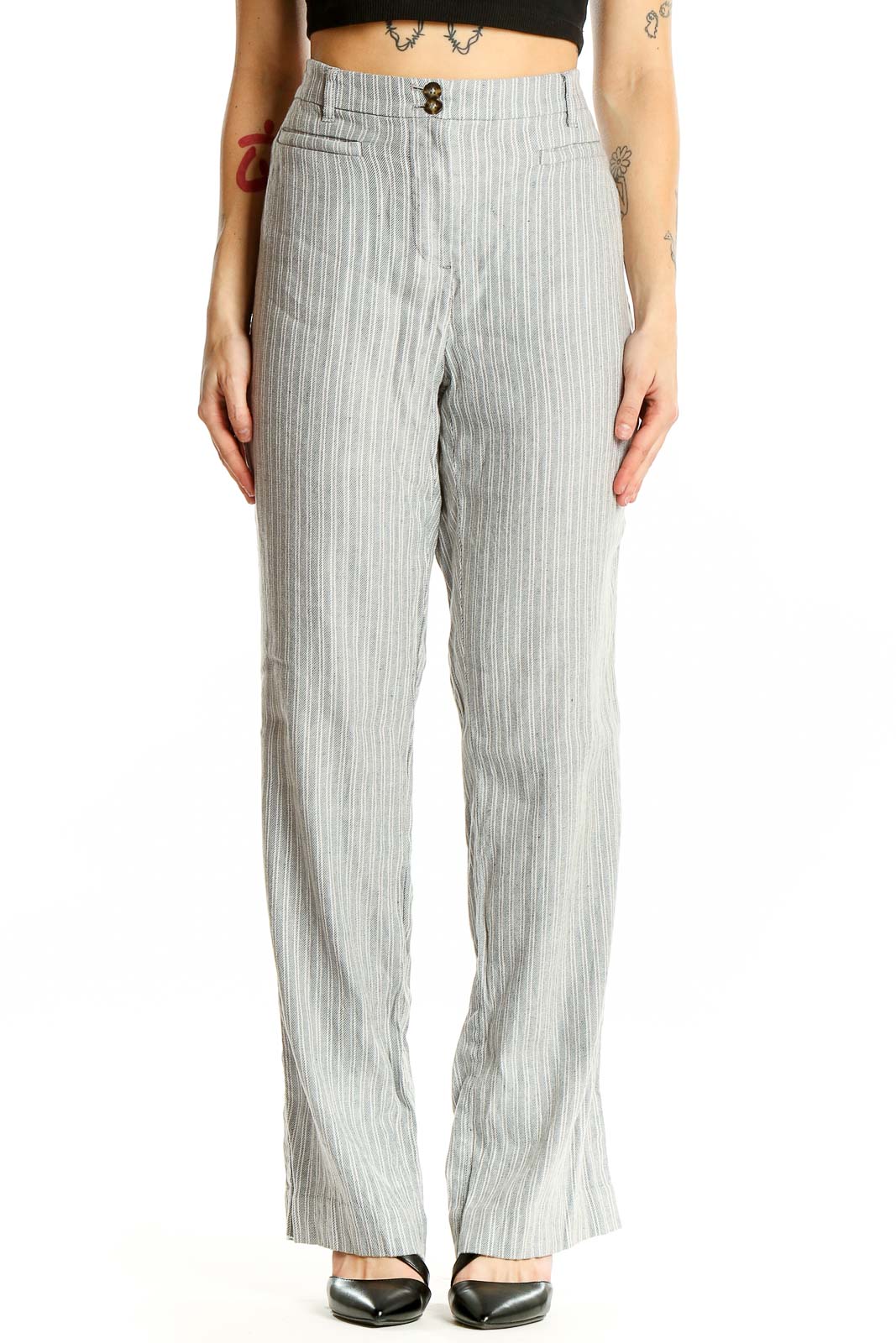 Grey Striped Pants Front